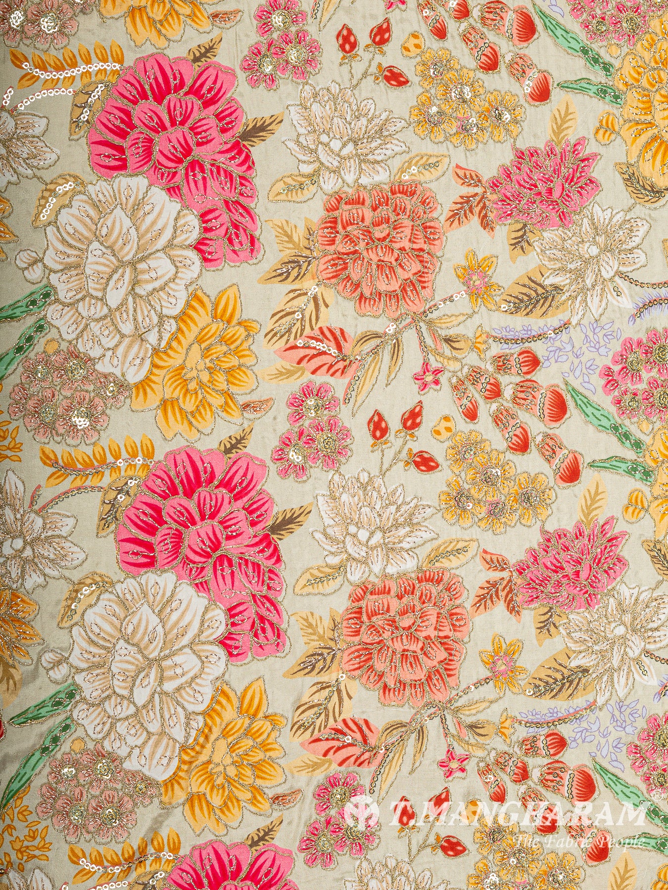 Beige Crepe Embroidery Fabric - EC14931