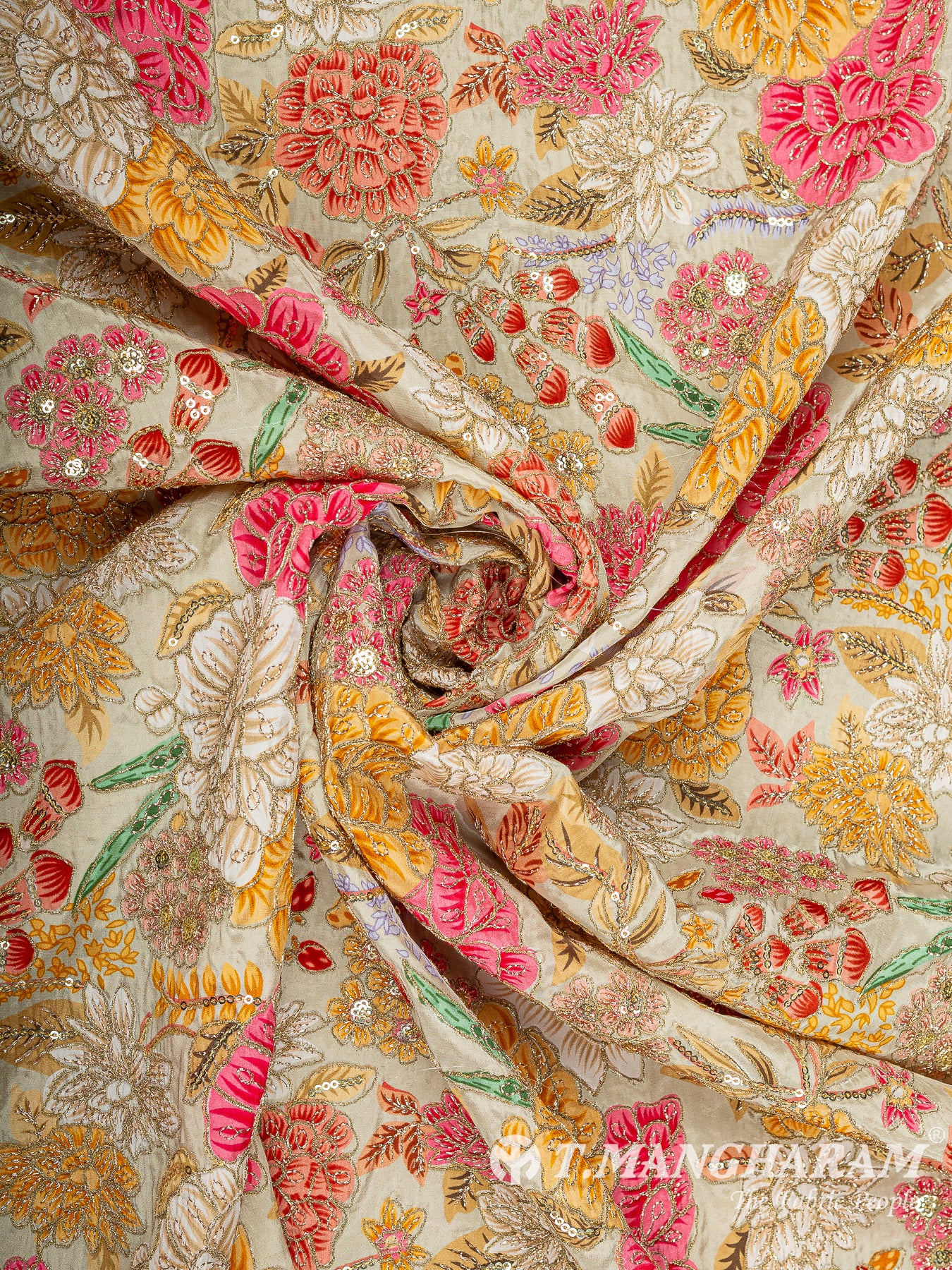 Beige Crepe Embroidery Fabric - EC14931