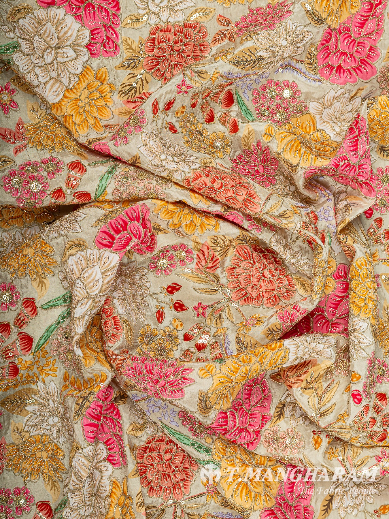 Beige Crepe Embroidery Fabric - EC14931