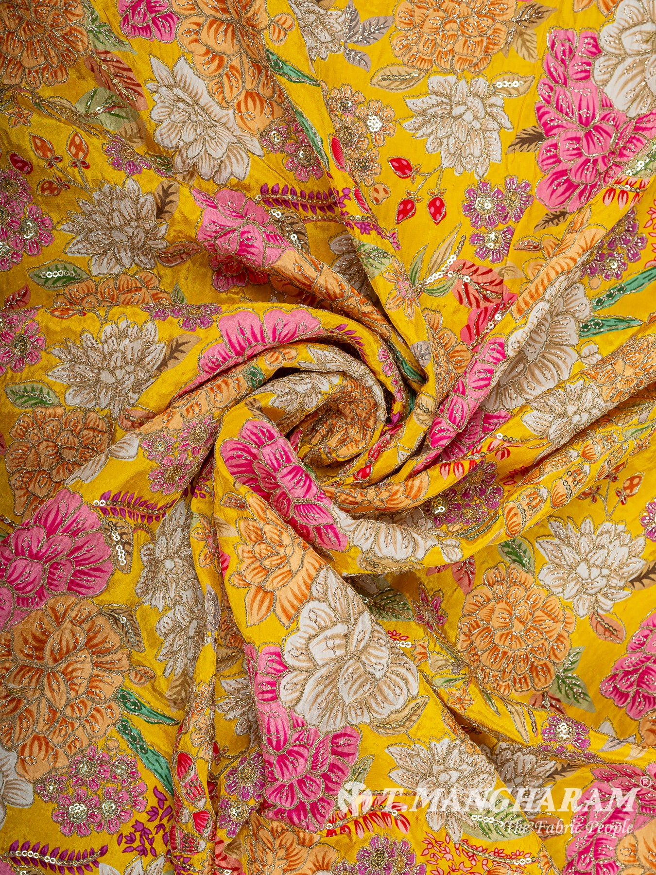 Yellow Crepe Embroidery Fabric - EC14927