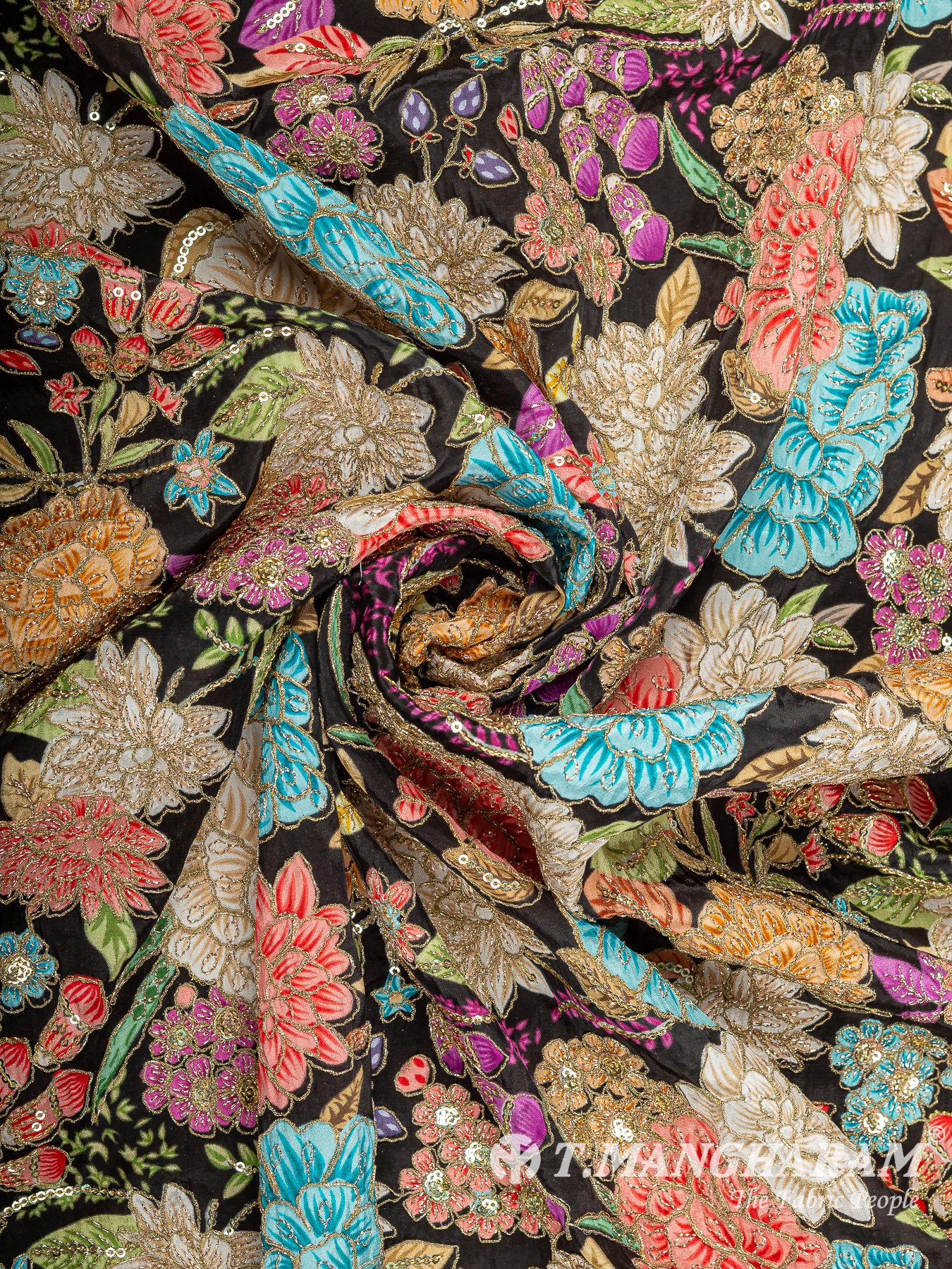 Black Crepe Embroidery Fabric - EC14926