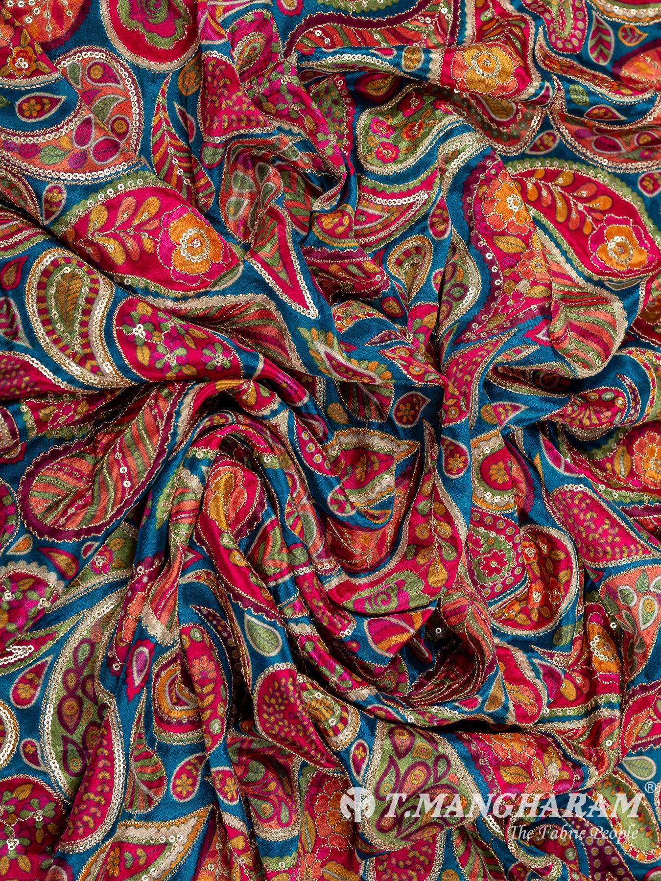 Blue Crepe Embroidery Fabric - EC14590