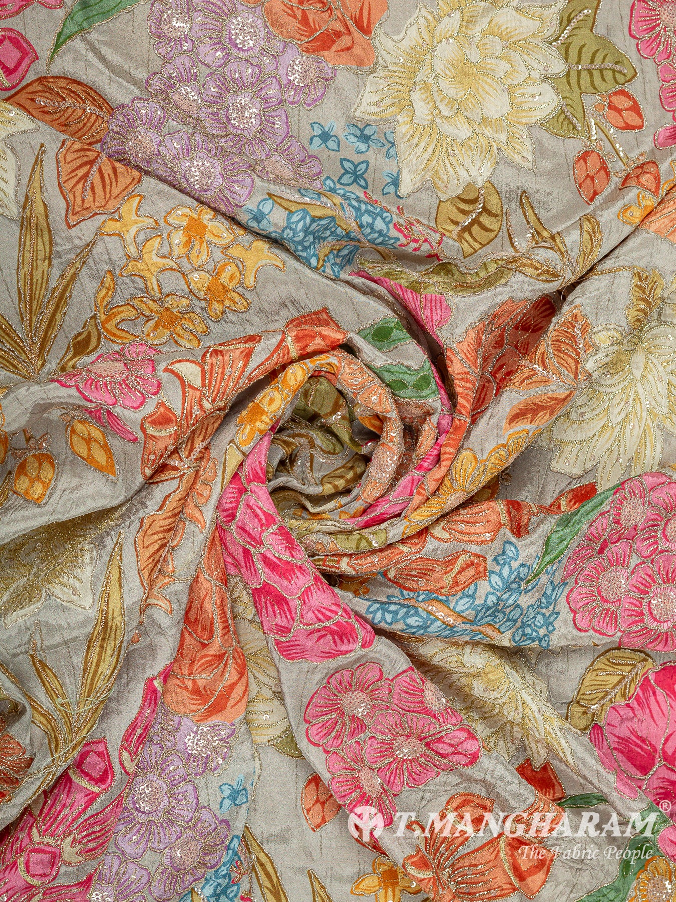 Beige Crepe Embroidery Fabric - EC15122