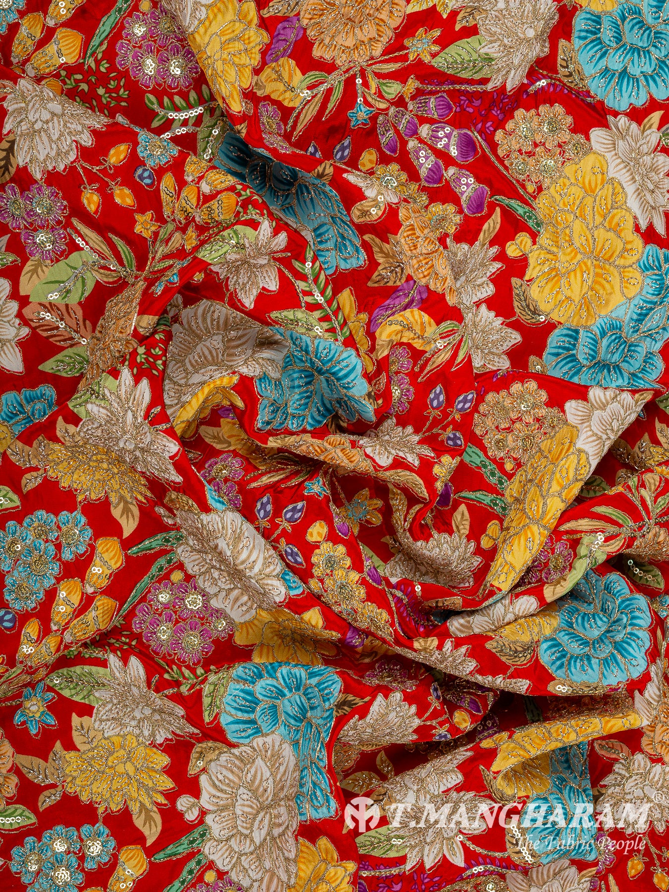 Red Crepe Embroidery Fabric - EC14929