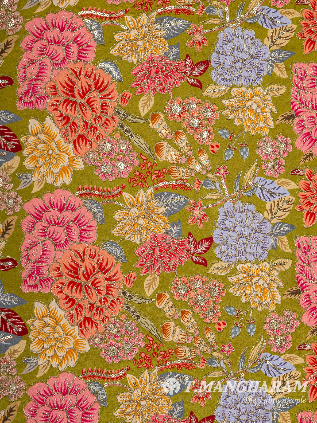 Green Crepe Embroidery Fabric - EC14928