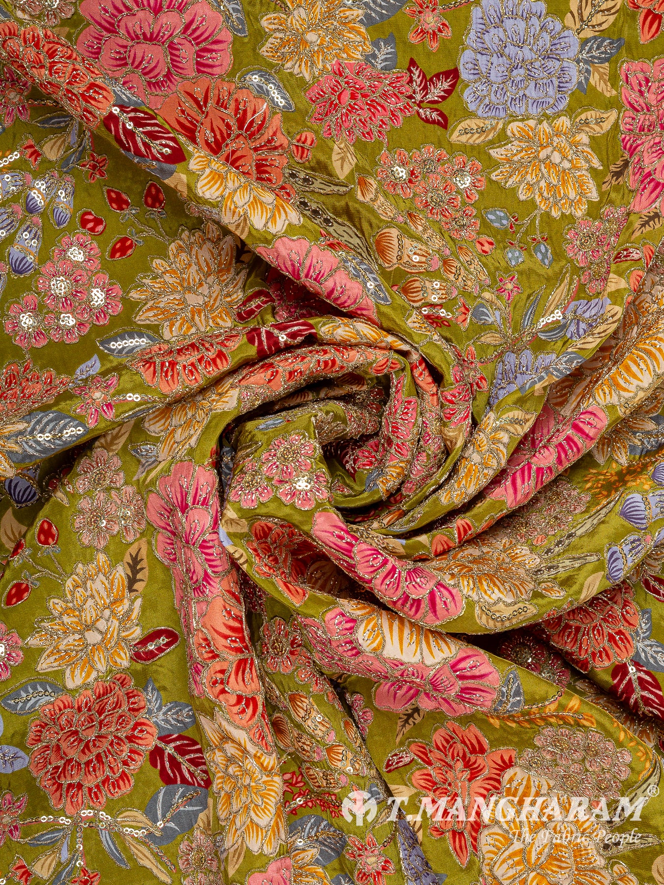 Green Crepe Embroidery Fabric - EC14928