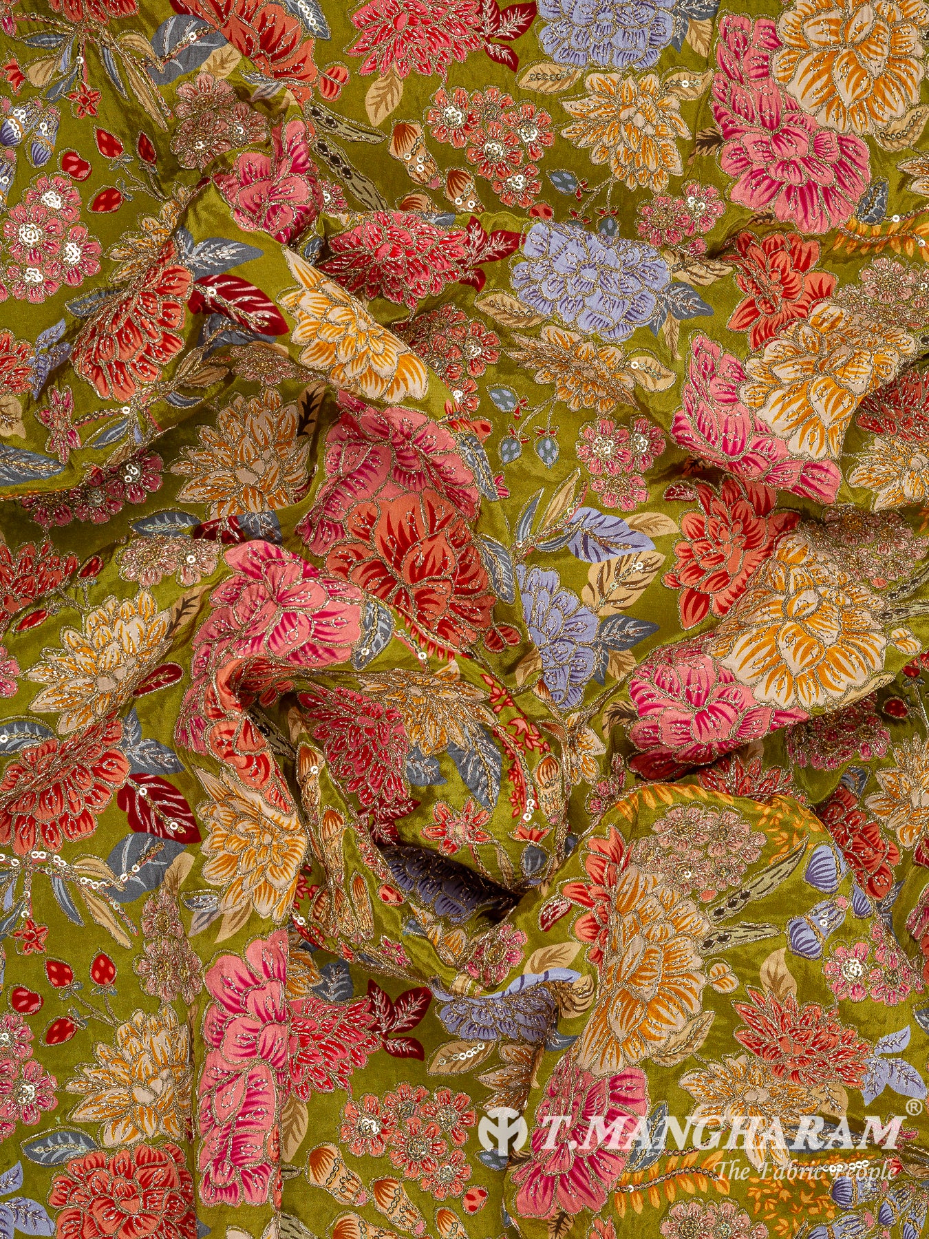 Green Crepe Embroidery Fabric - EC14928