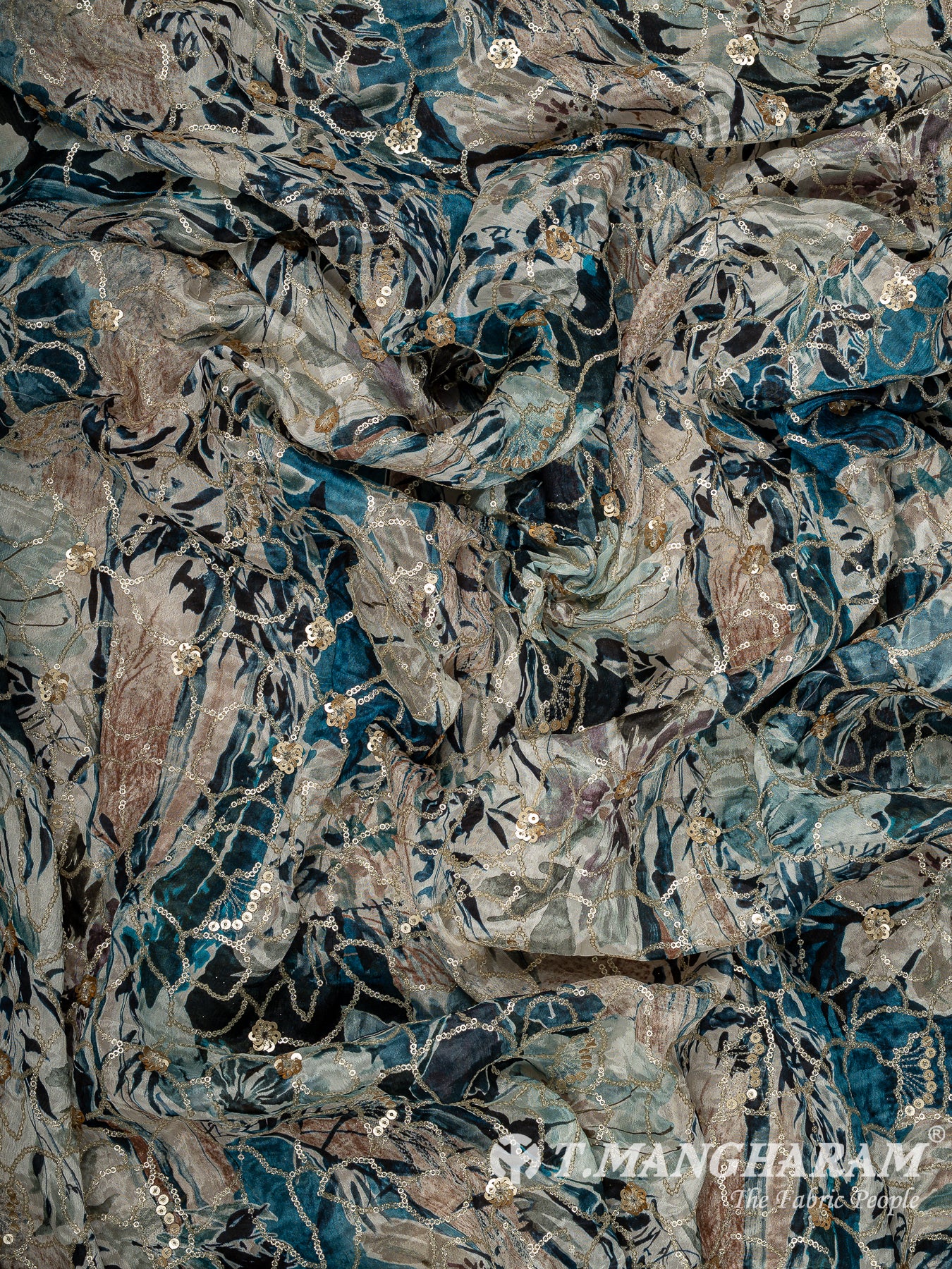 Blue Chinon Silk Fabric - EB11338
