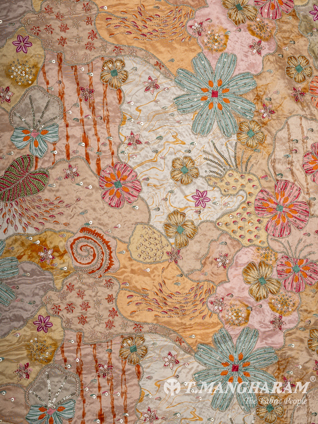 Beige Crepe Embroidery Fabric - EC15051