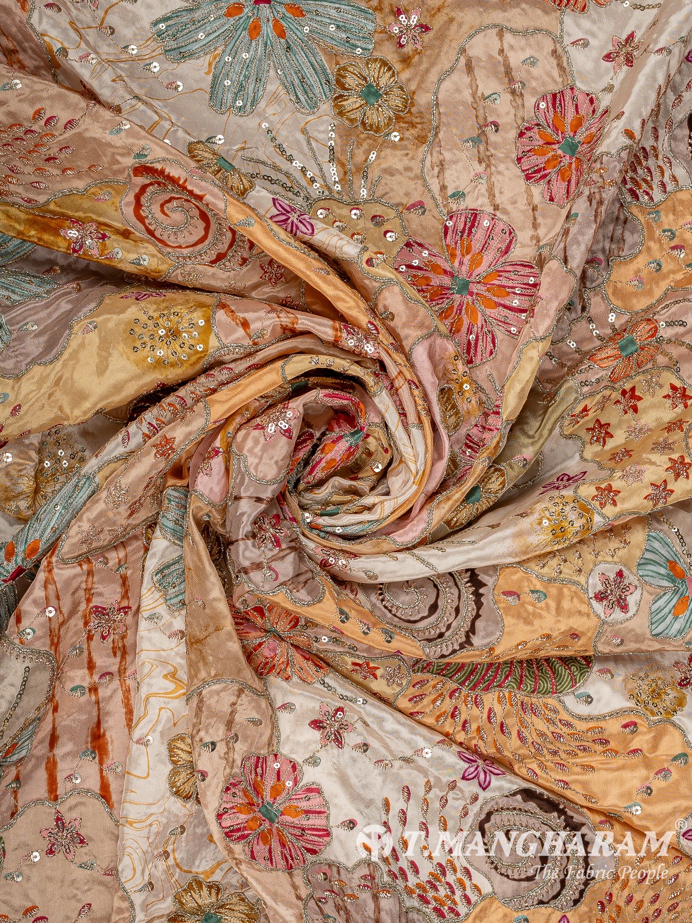 Beige Crepe Embroidery Fabric - EC15051