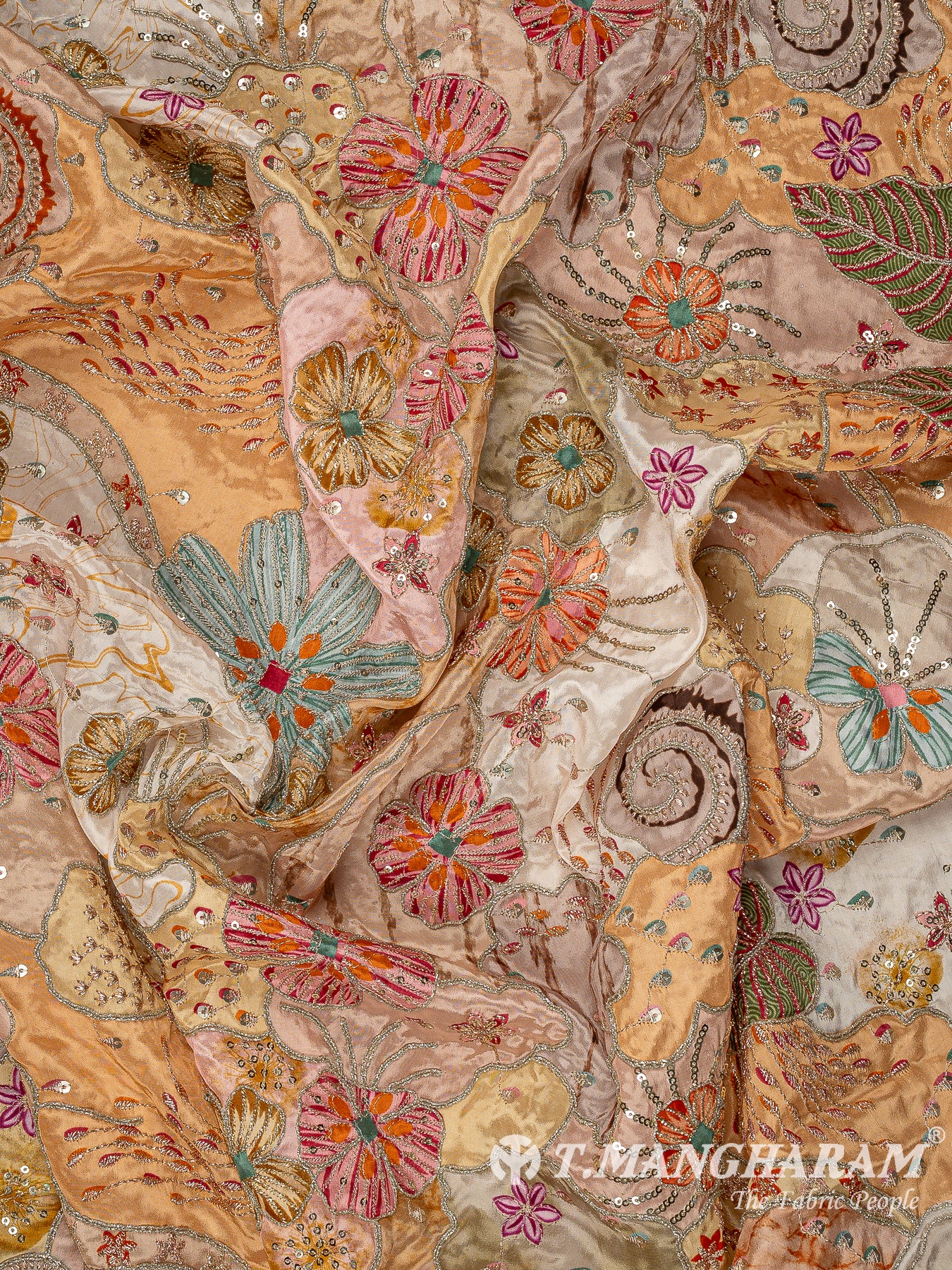 Beige Crepe Embroidery Fabric - EC15051