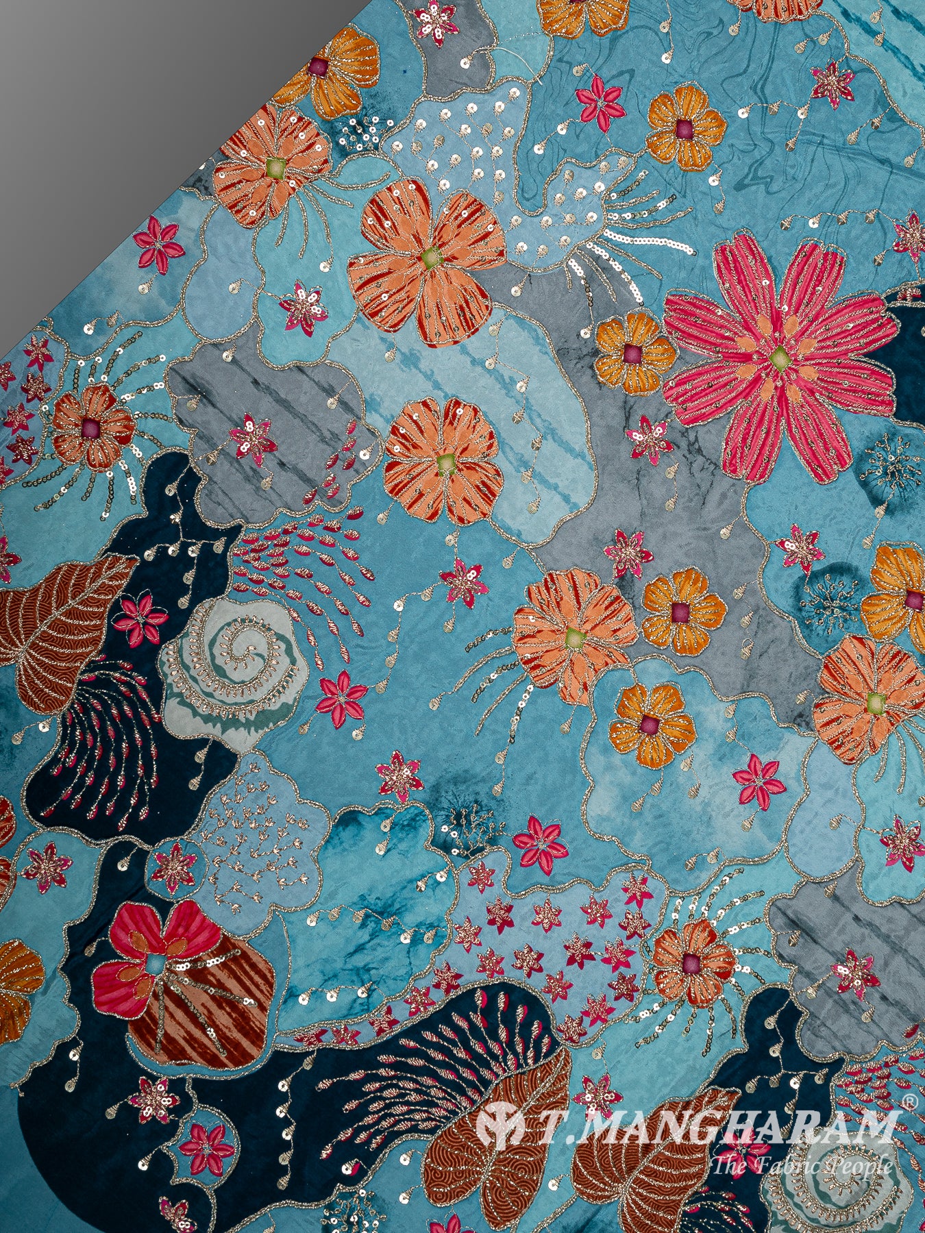 Blue Crepe Embroidery Fabric - EC15050