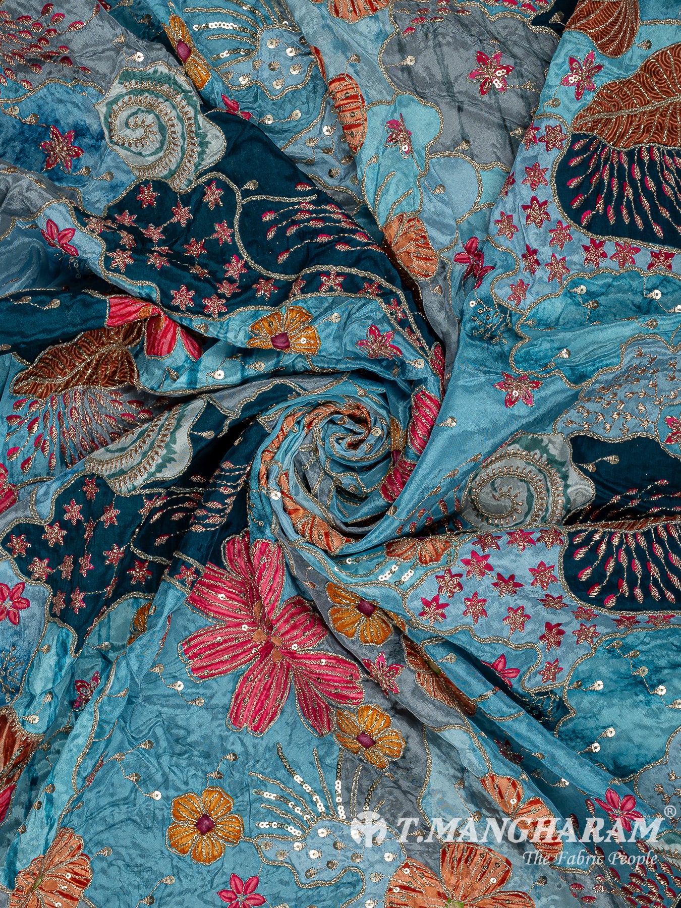 Blue Crepe Embroidery Fabric - EC15050