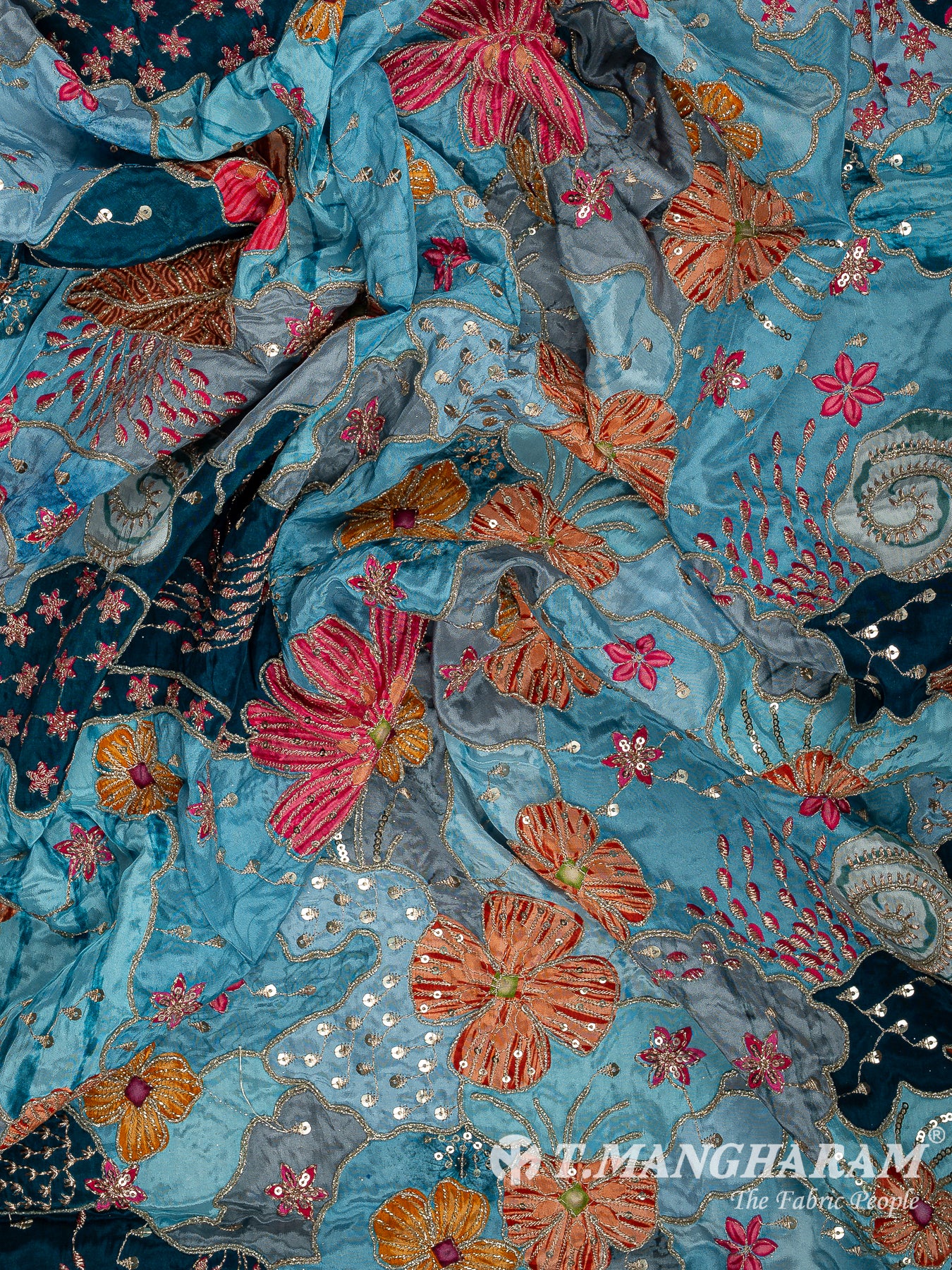 Blue Crepe Embroidery Fabric - EC15050