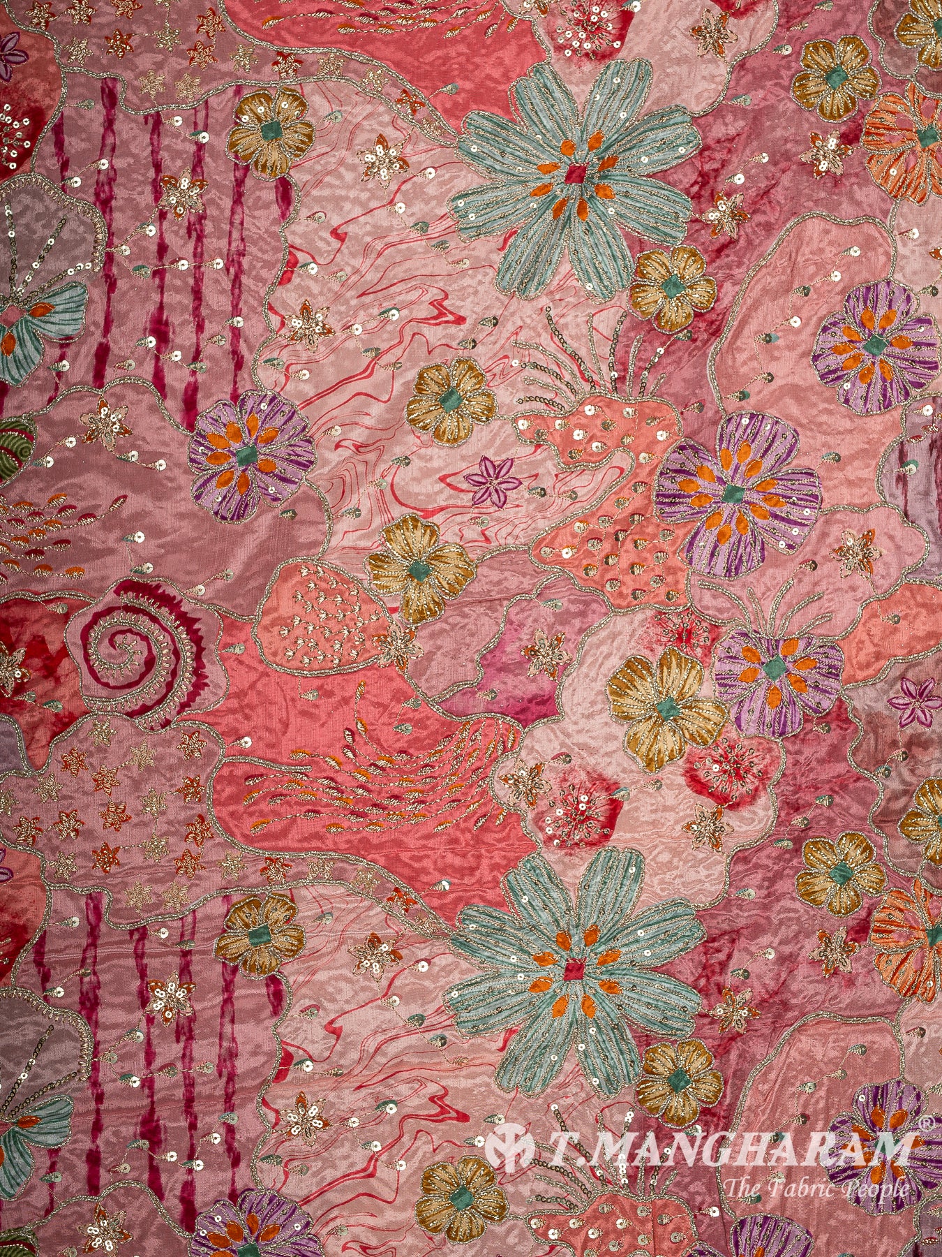 Pink Crepe Embroidery Fabric - EC15049