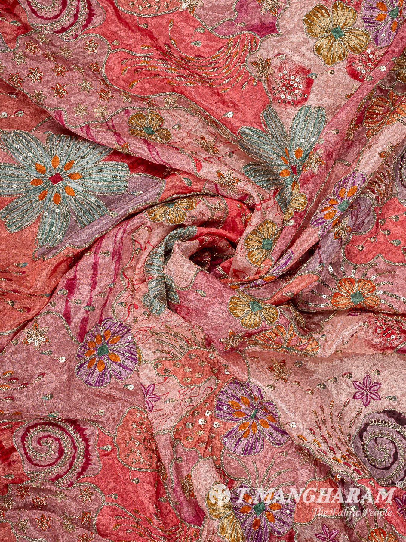 Pink Crepe Embroidery Fabric - EC15049