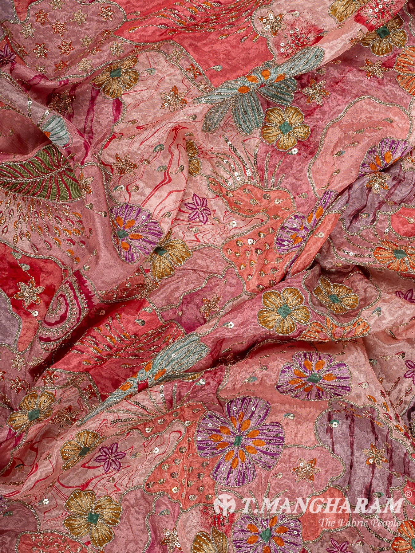 Pink Crepe Embroidery Fabric - EC15049