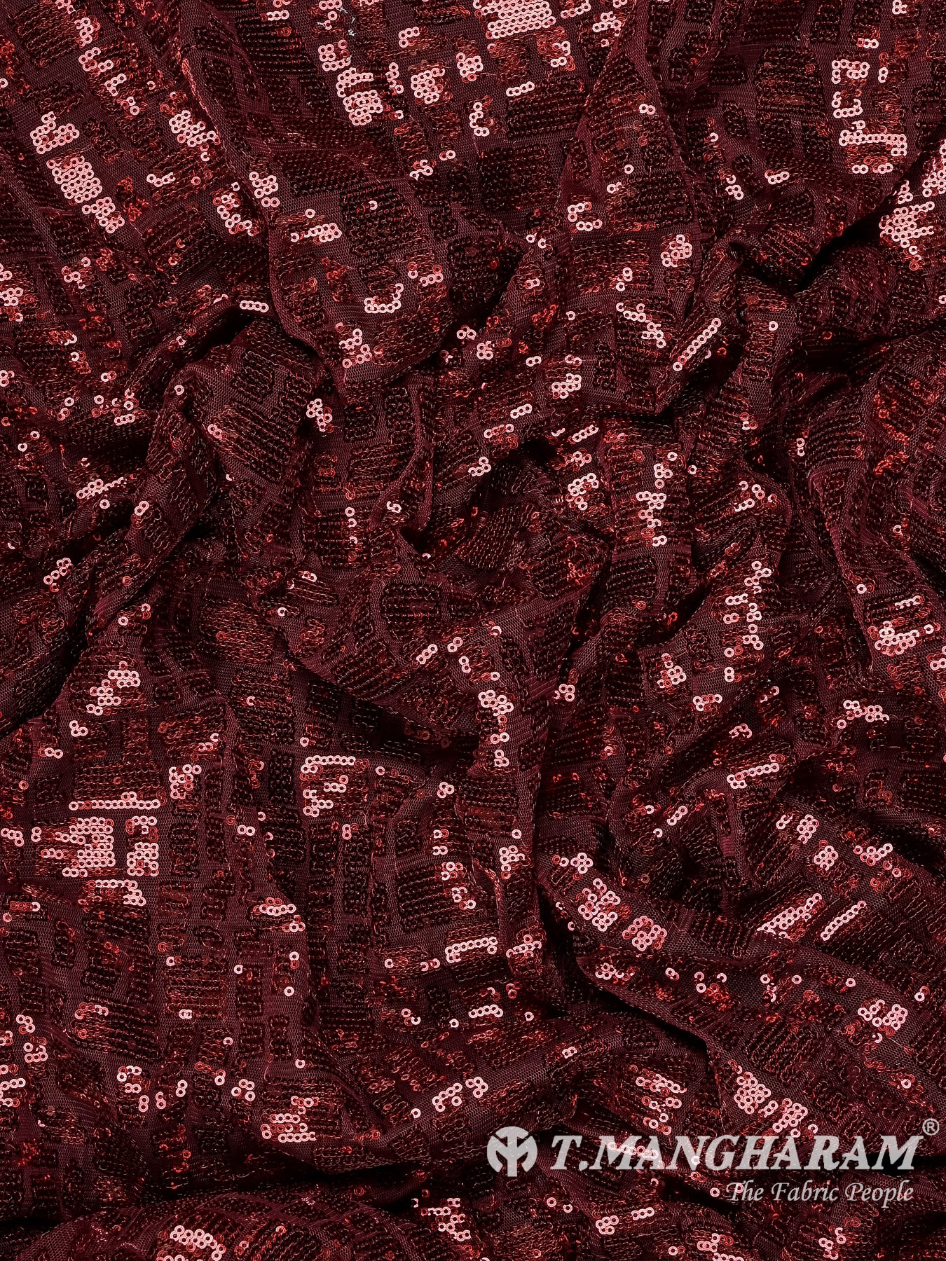 Maroon Sequin Net Fabric - EB11638
