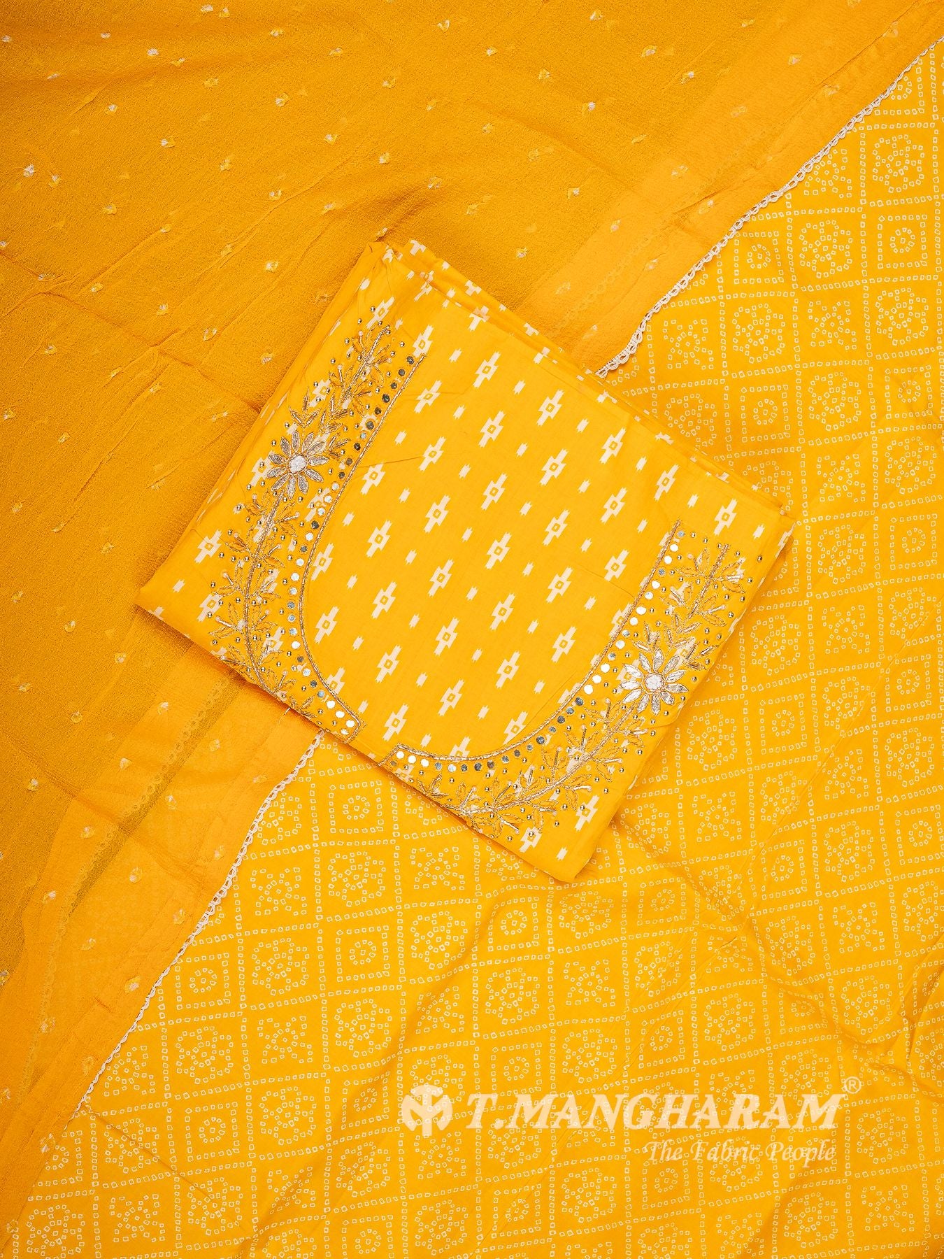 Yellow Cotton Chudidhar Fabric Set