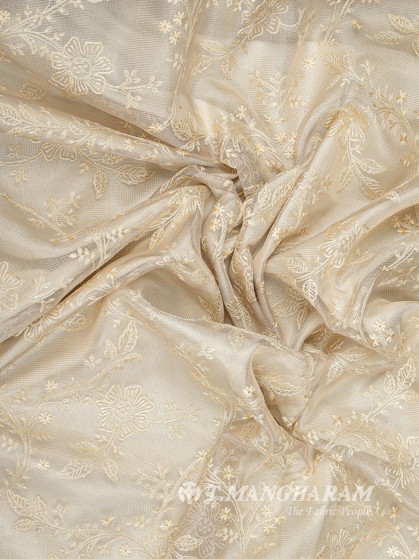 Beige Chanderi Cotton Embroidery Fabric - EA4068