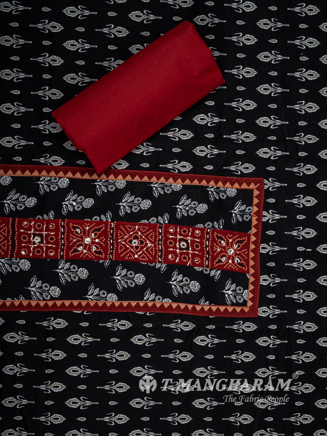 Black Cotton Chudidhar Fabric Set