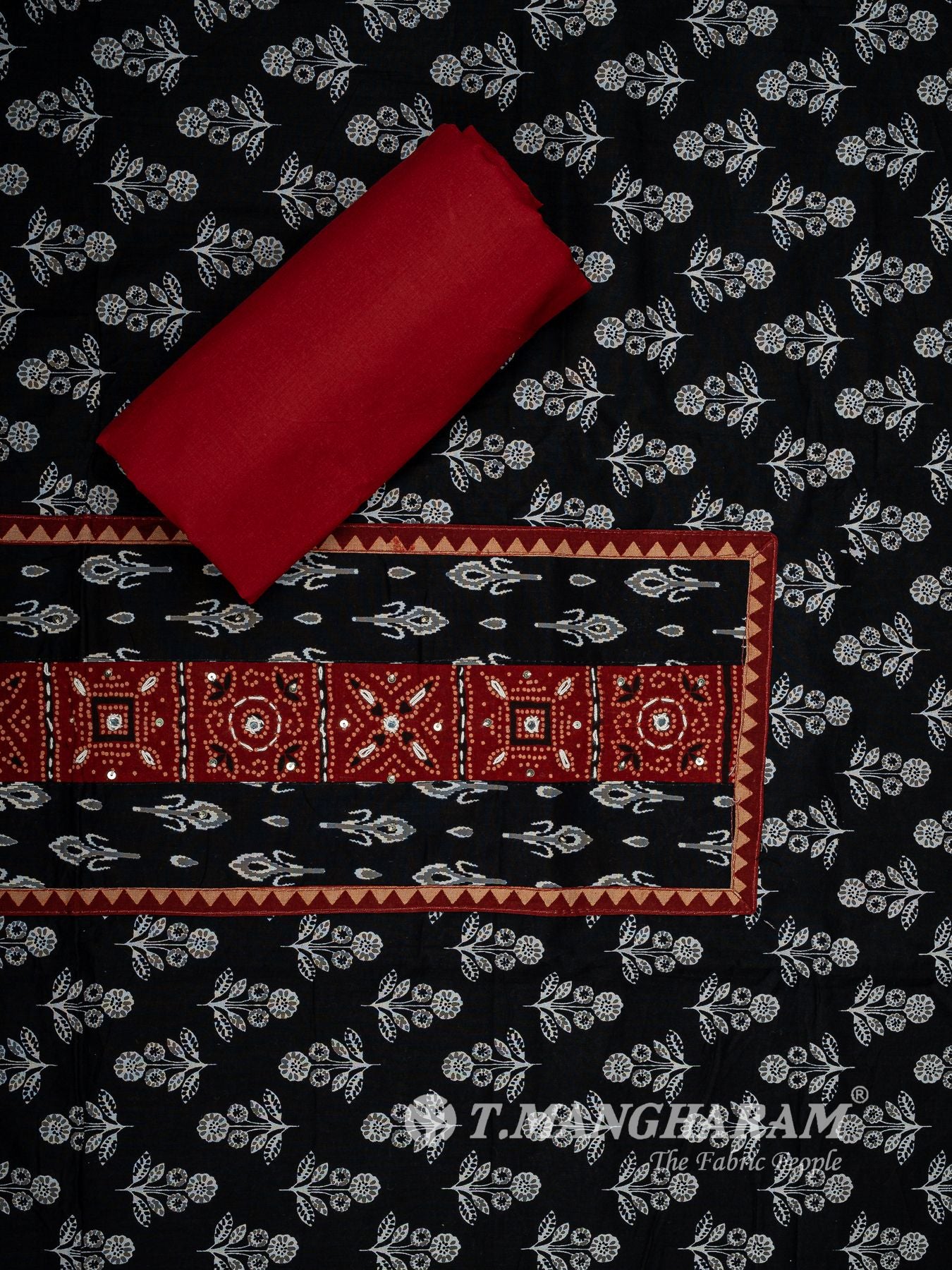 Black Cotton Chudidhar Fabric Set