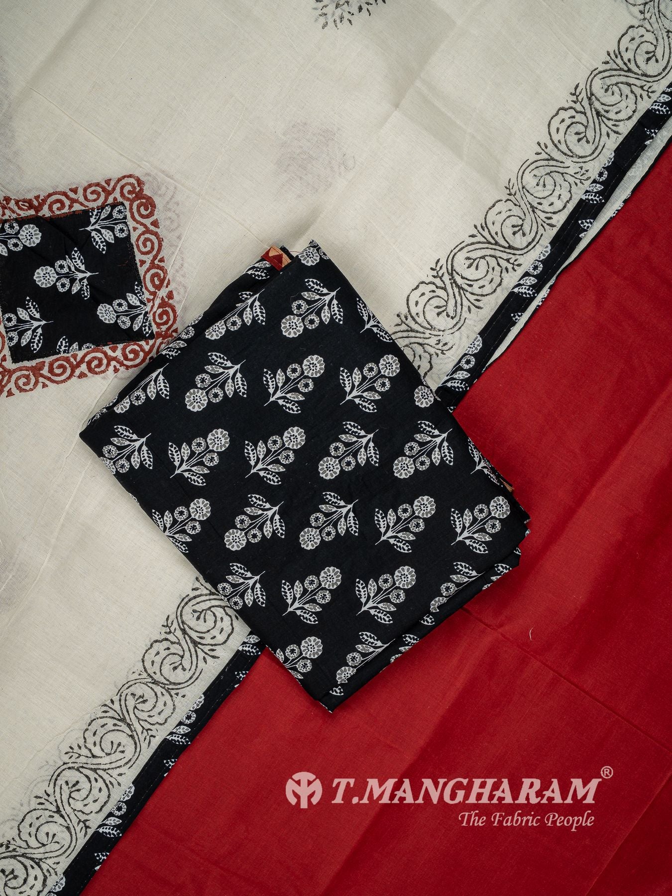Black Cotton Chudidhar Fabric Set