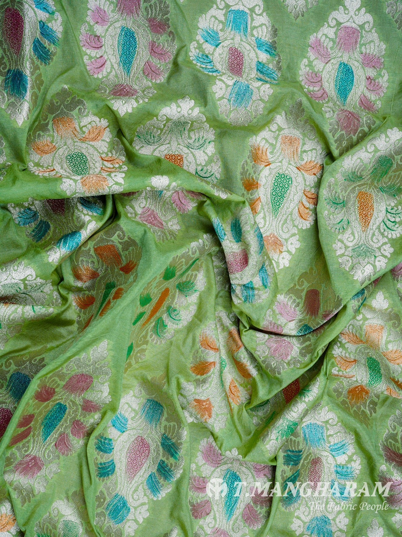 Green Banaras Fabric - EB1847 view-4