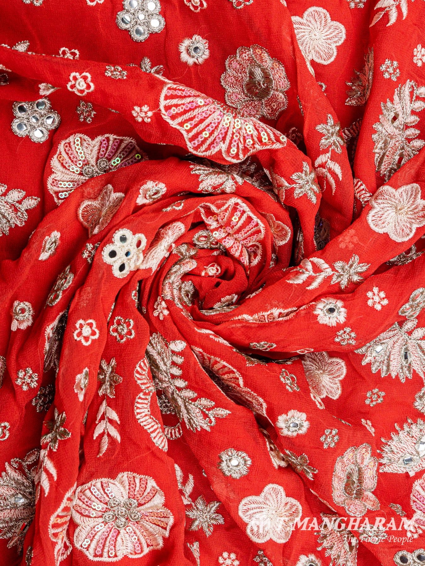 Red Georgette Fabric - EC4838 view-1