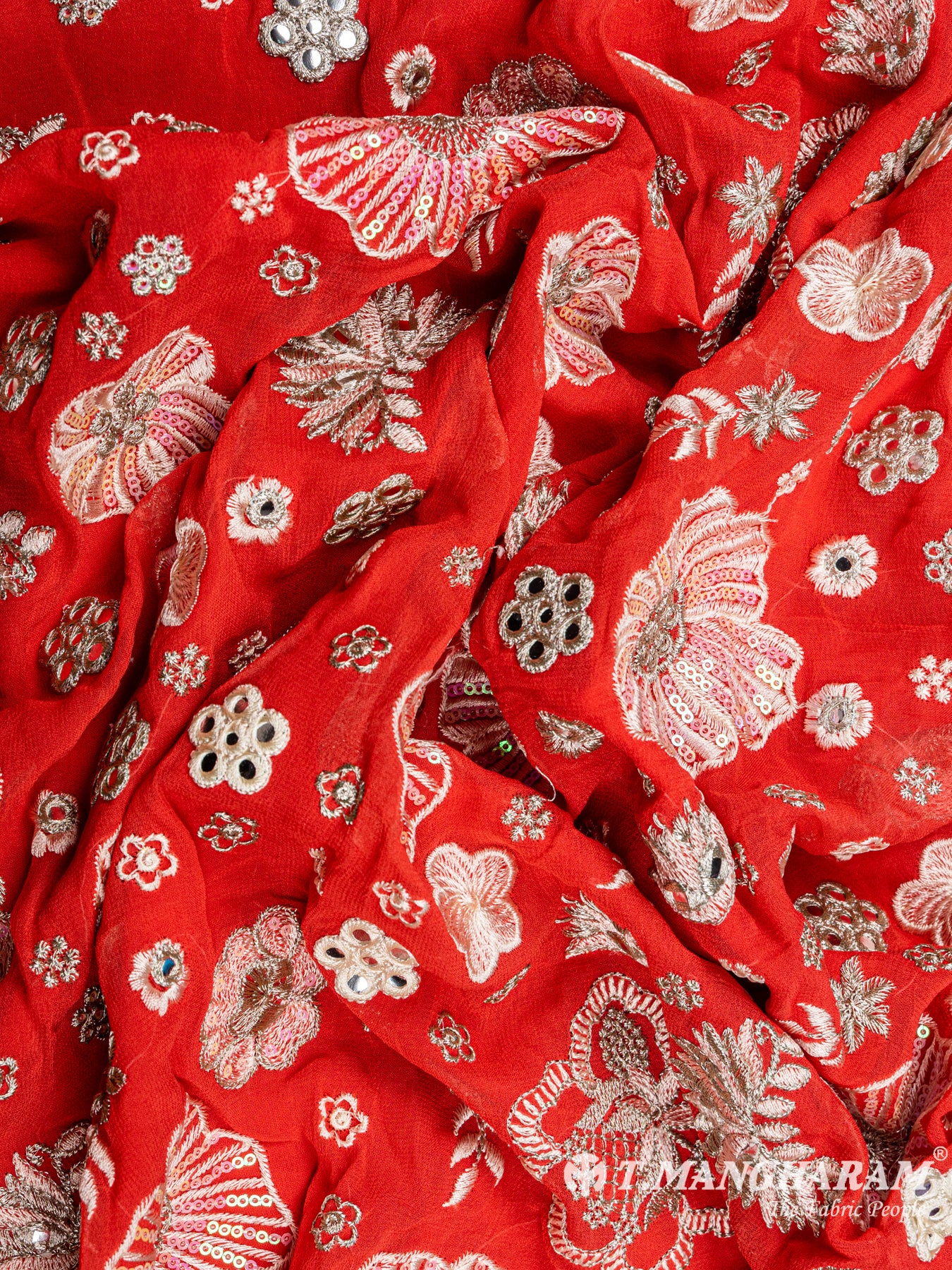 Red Georgette Fabric - EC4838 view-4