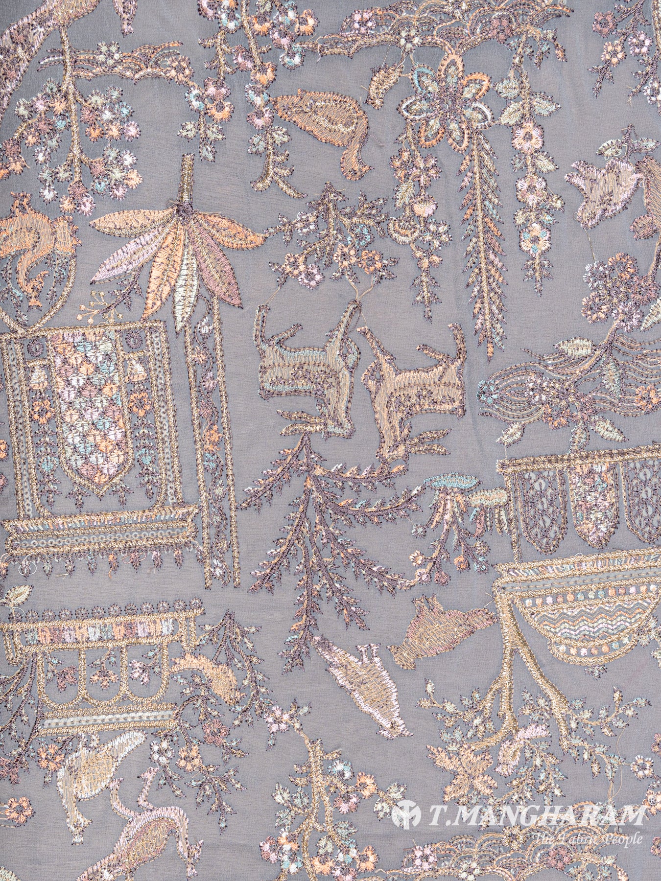 Grey Georgette Embroidery Fabric - EC6323 view-3
