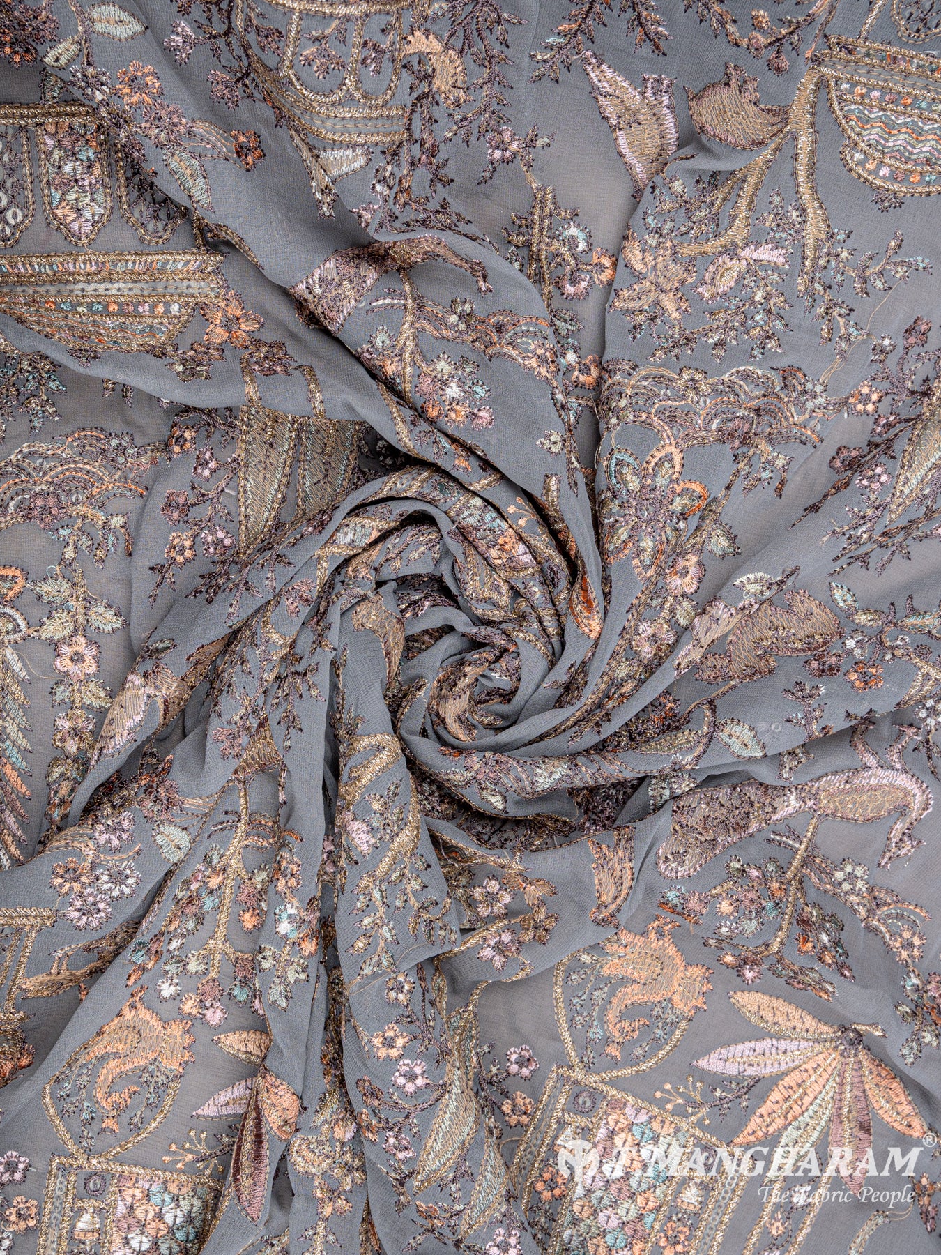Grey Georgette Embroidery Fabric - EC6323 view-1