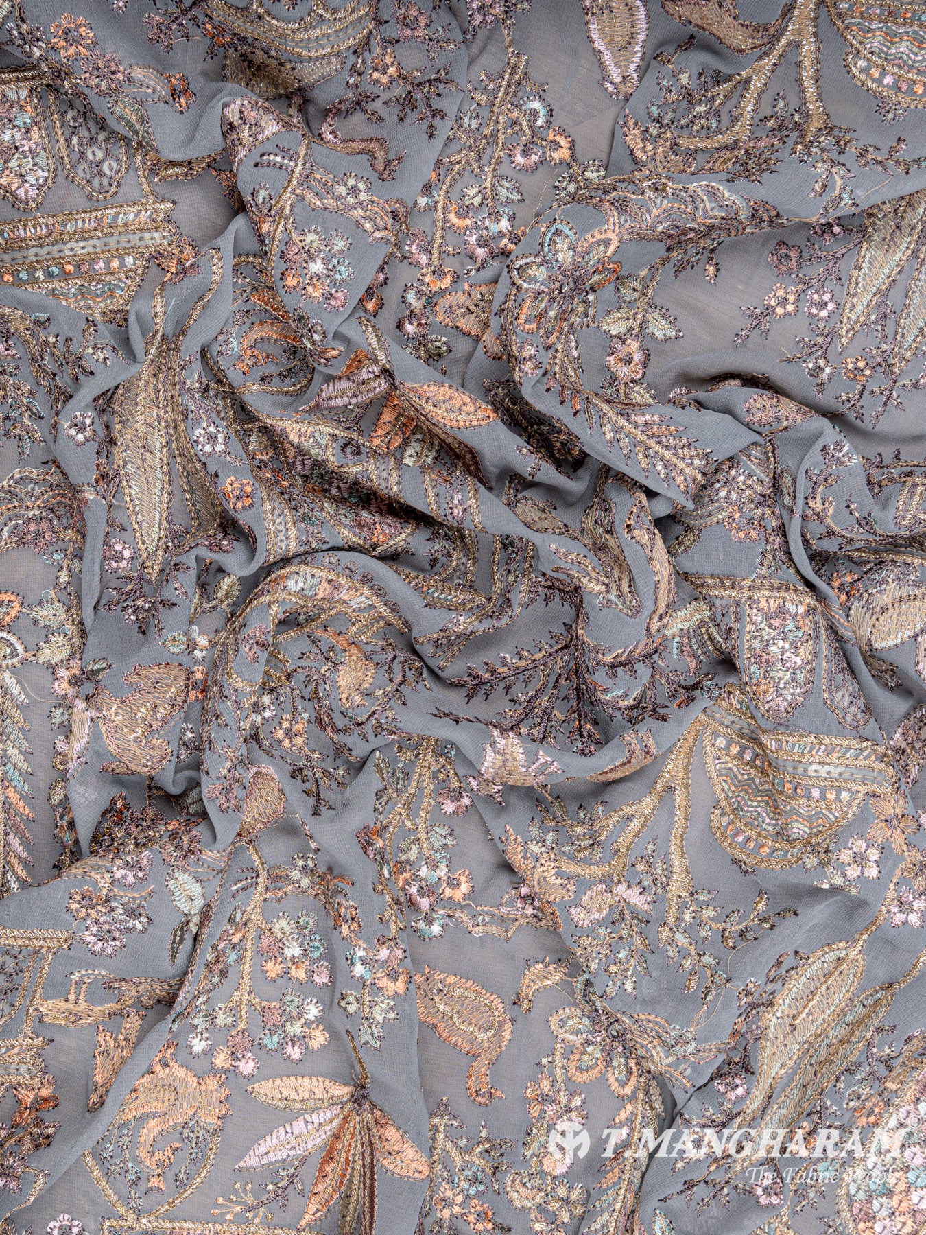 Grey Georgette Embroidery Fabric - EC6323 view-4