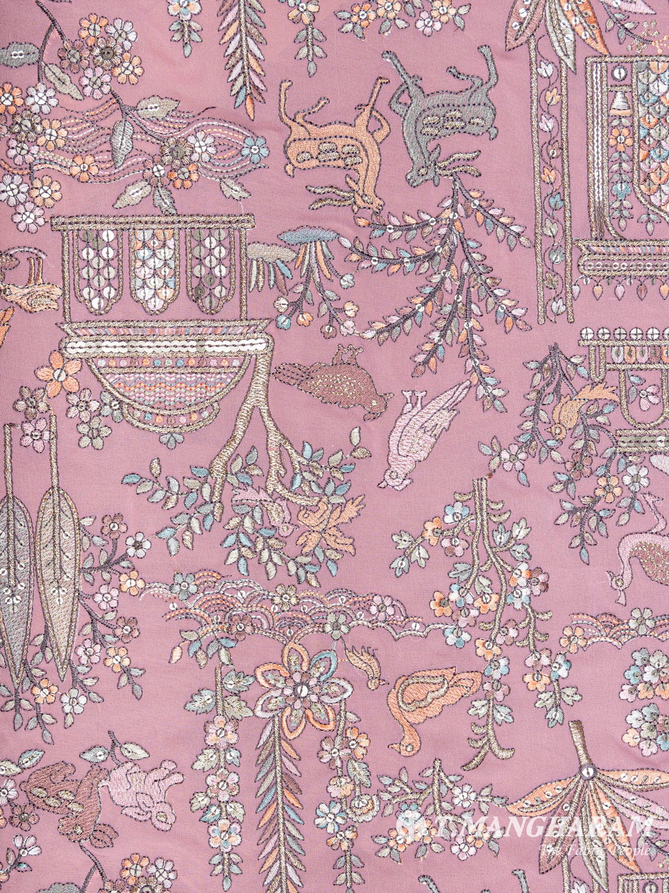 Pink Georgette Embroidery Fabric - EC6324 view-3