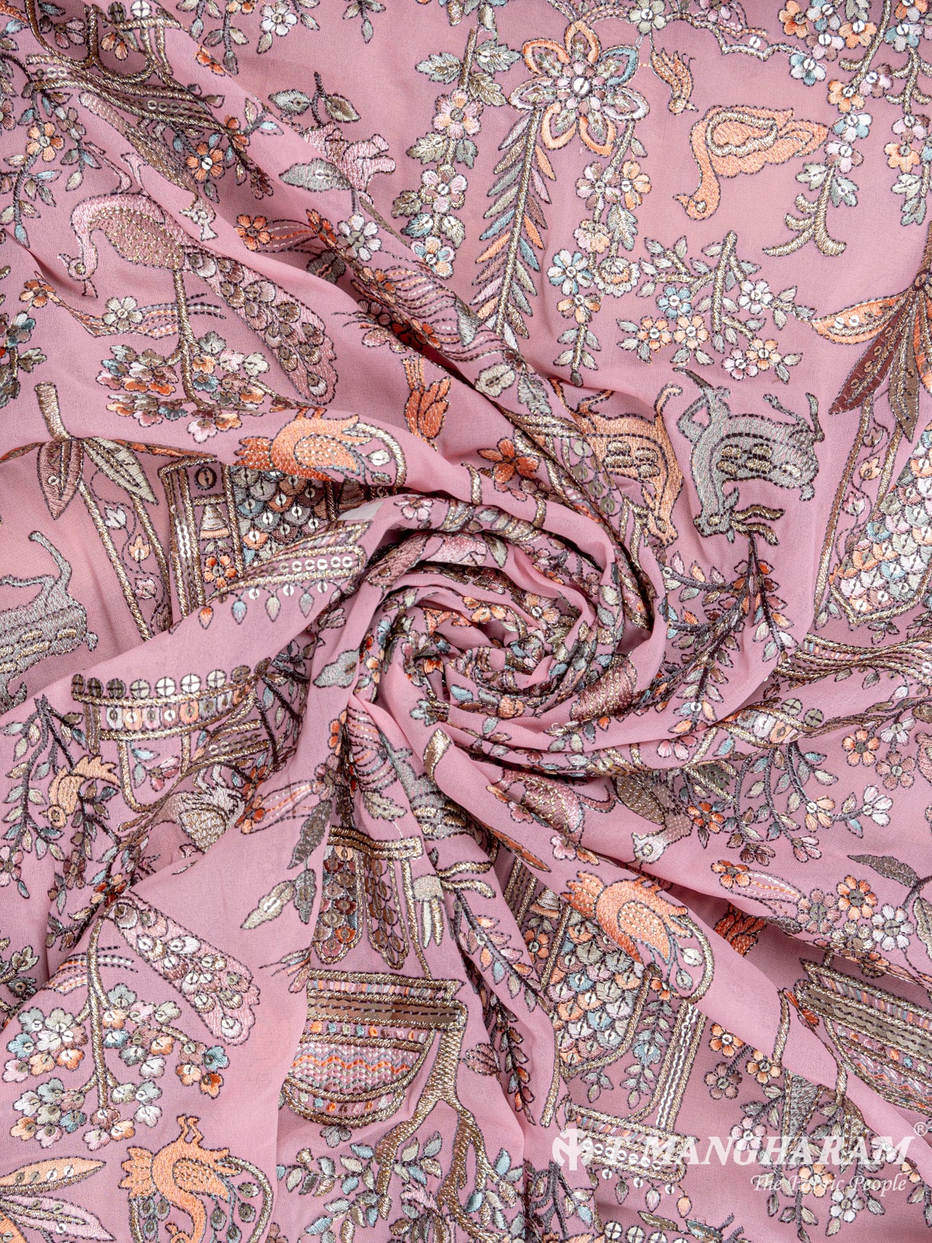 Pink Georgette Embroidery Fabric - EC6324 view-1