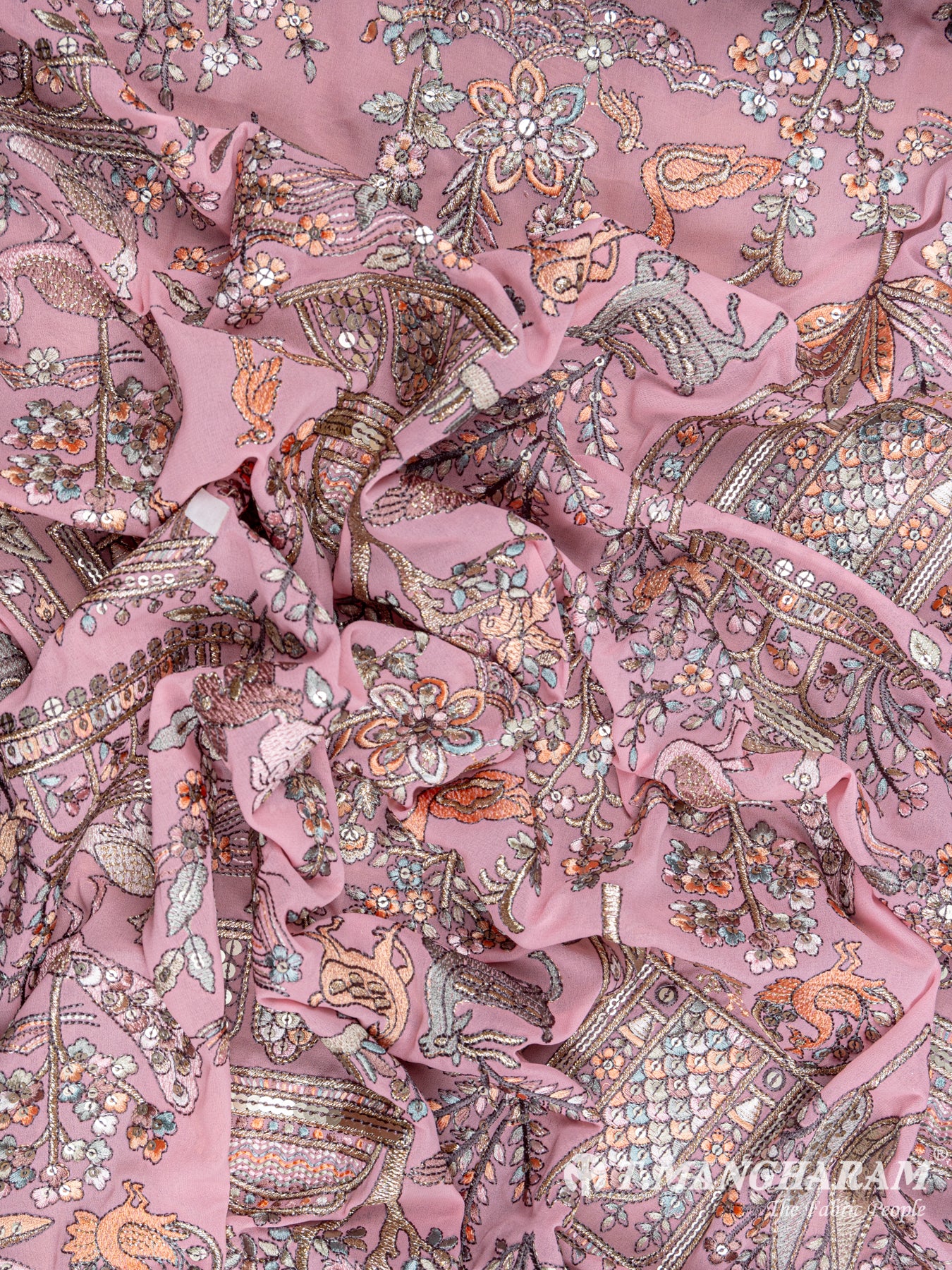 Pink Georgette Embroidery Fabric - EC6324 view-4