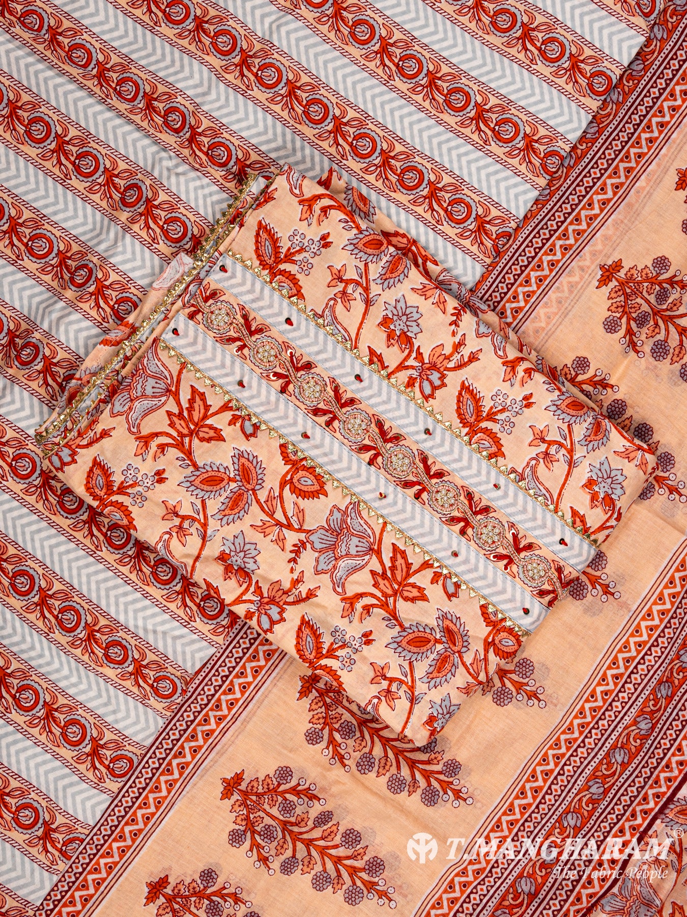Peach Cotton Chudidhar Fabric Set - EG1467 view-1