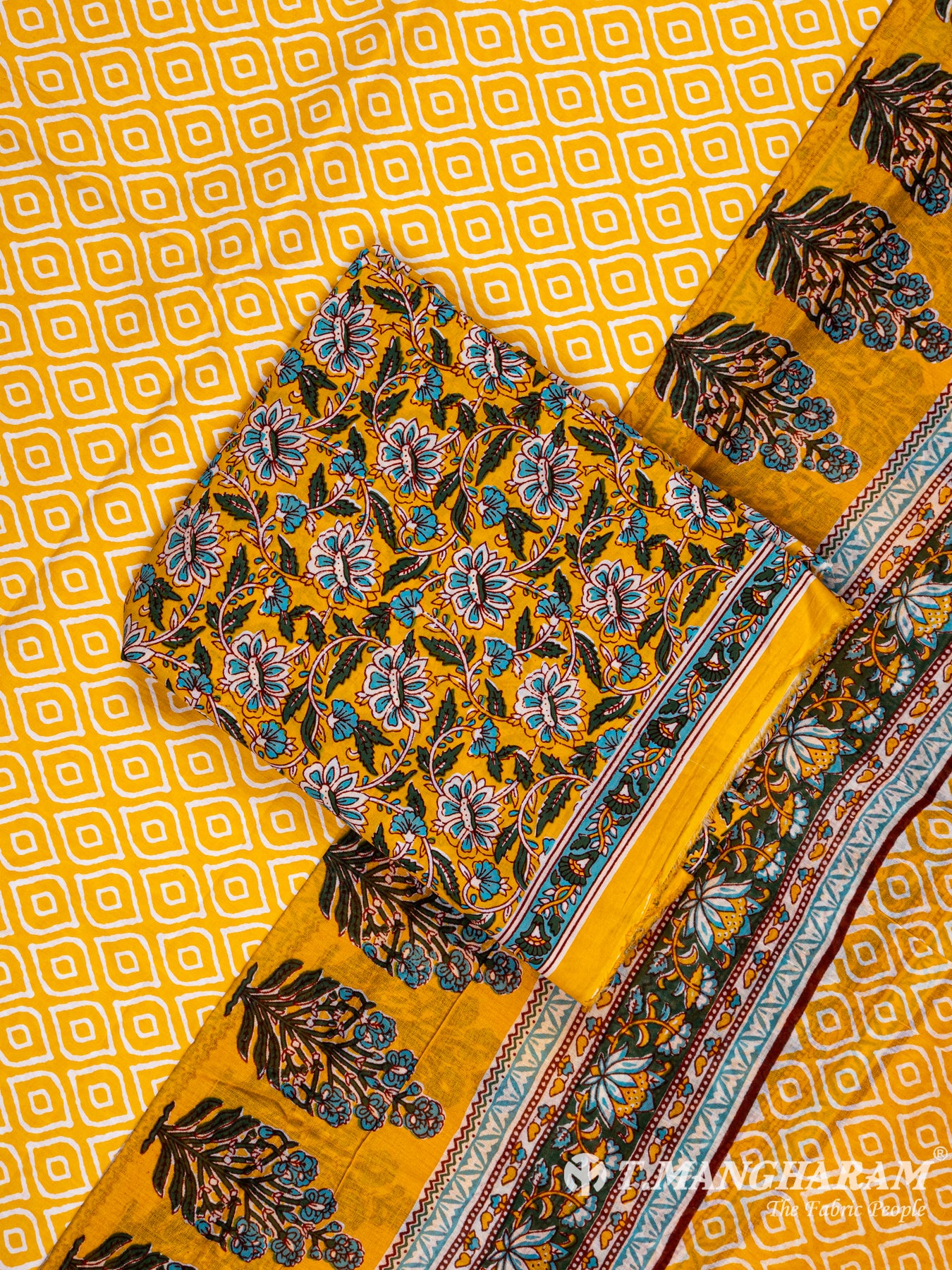 Mustard Yellow Cotton Chudidhar Fabric Set - EG1409 view-1