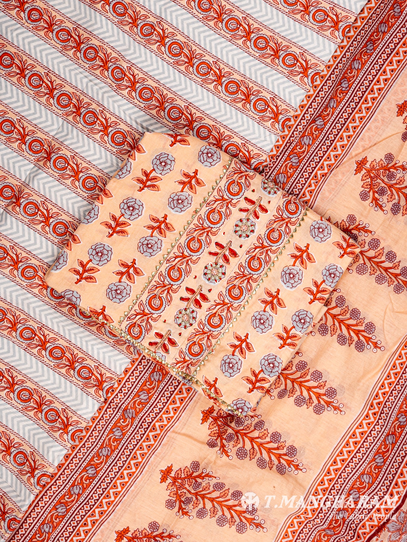 Peach Cotton Chudidhar Fabric Set - EG1455
