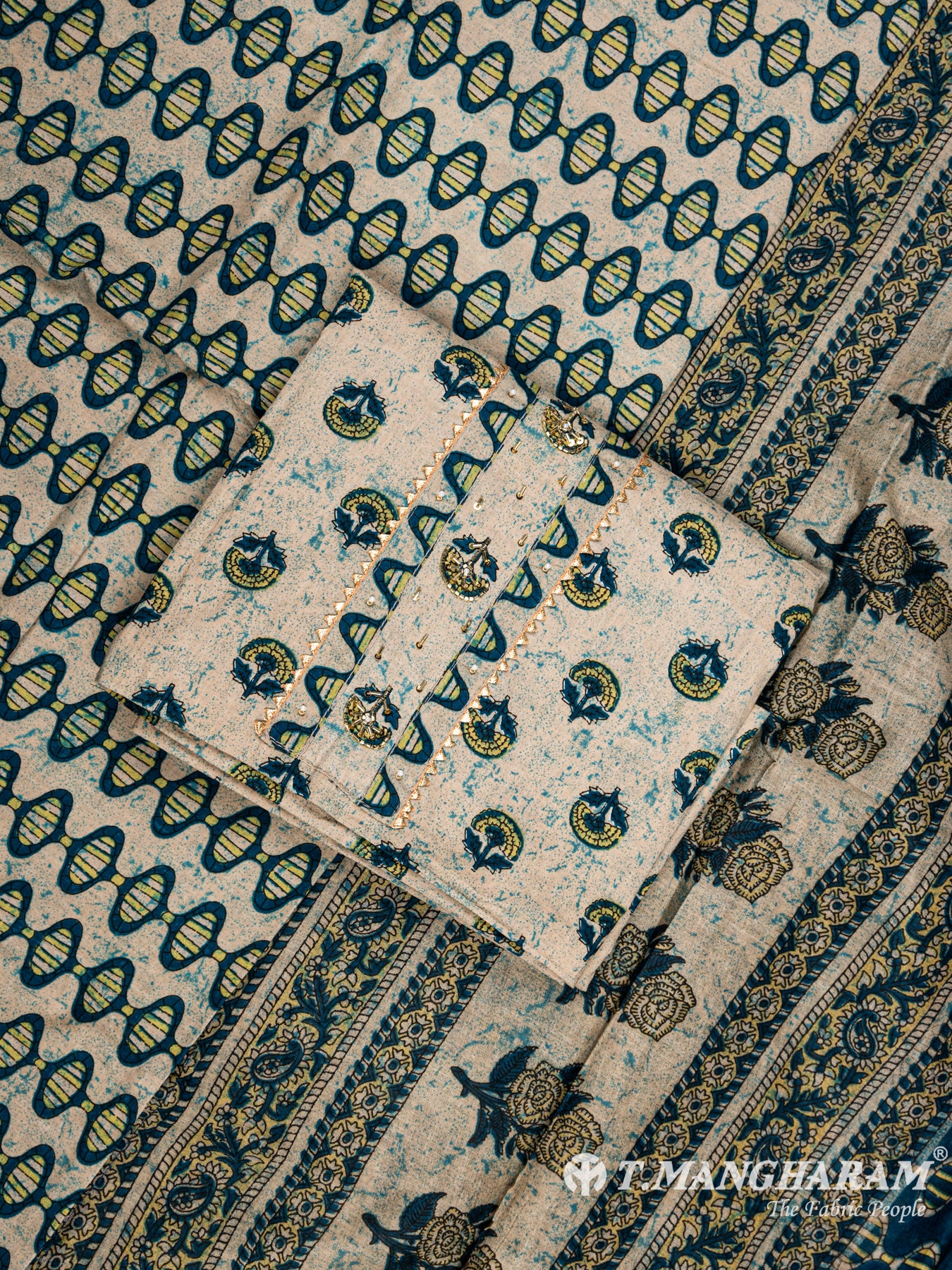 Green Cotton Chudidhar Fabric Set - EG1452 view-1
