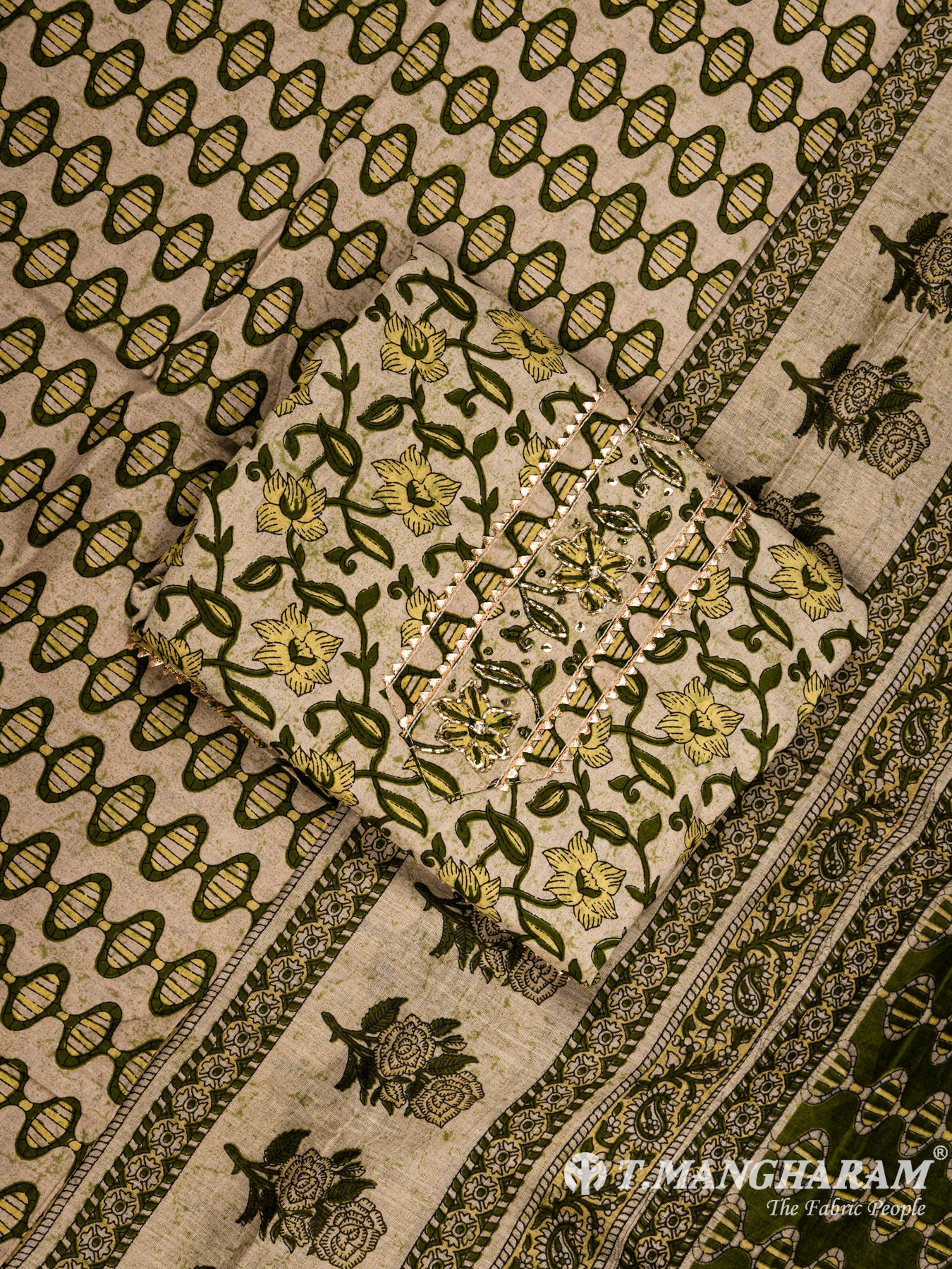 Green Cotton Chudidhar Fabric Set - EG1446 view-1