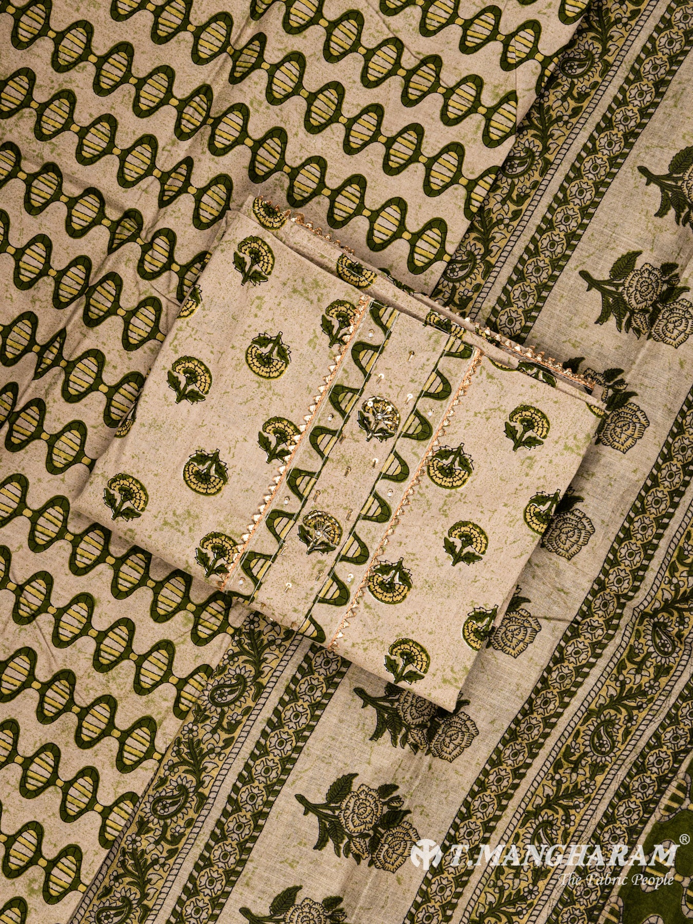 Green Cotton Chudidhar Fabric Set - EG1451 view-1