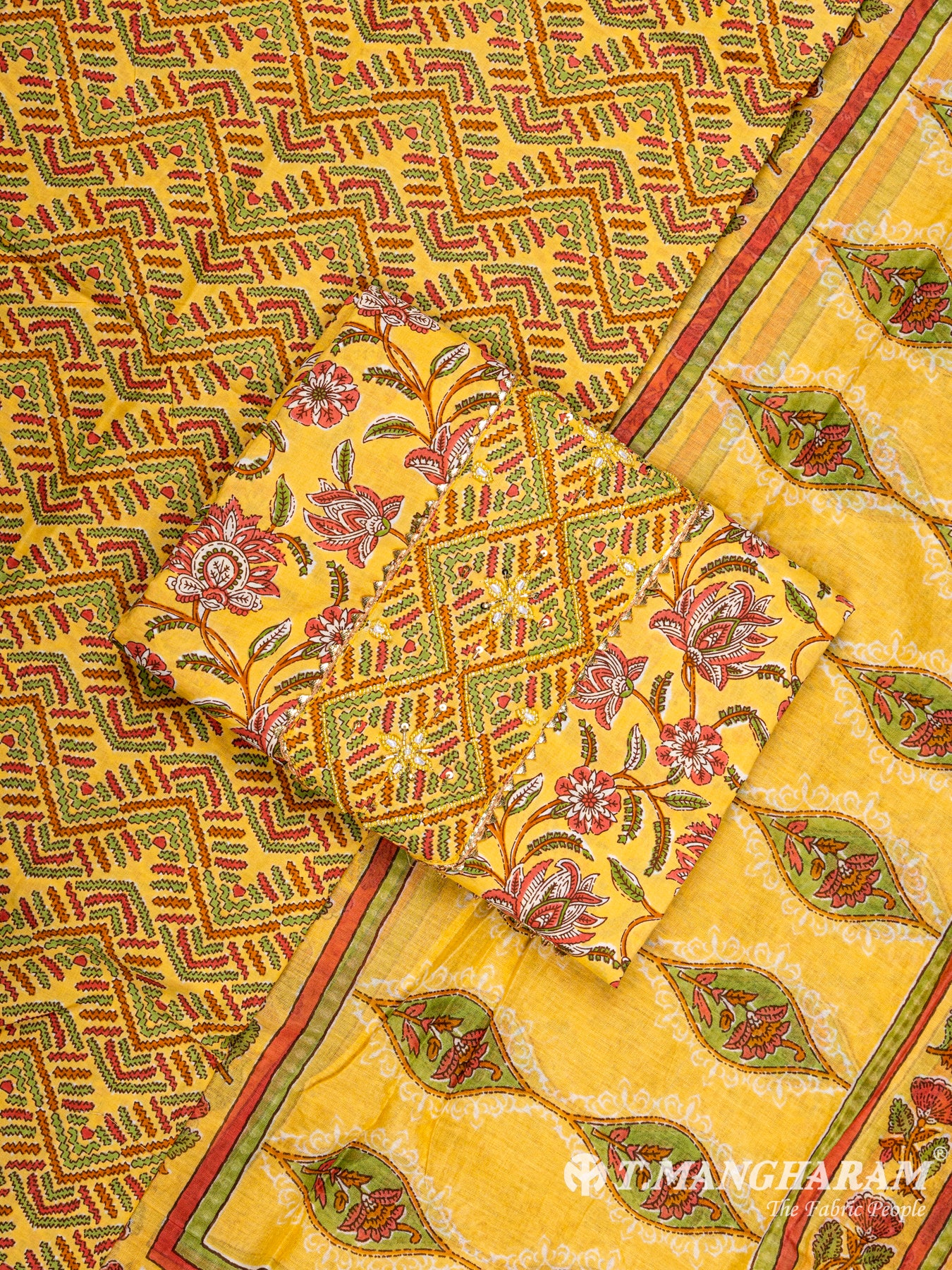 Yellow Cotton Chudidhar Fabric Set - EG1459 view-1