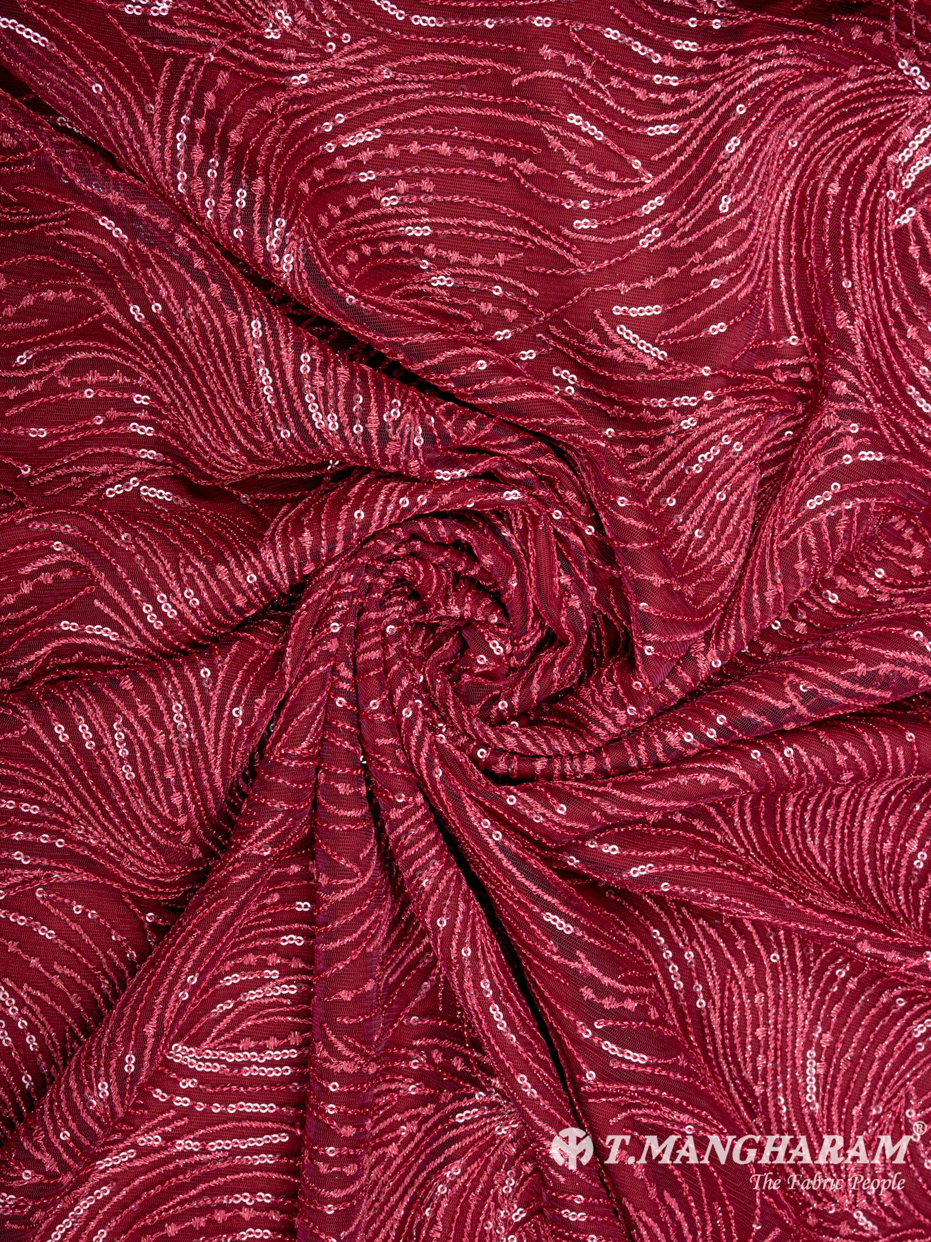 Maroon Net Embroidery Fabric - EC6341 view-1