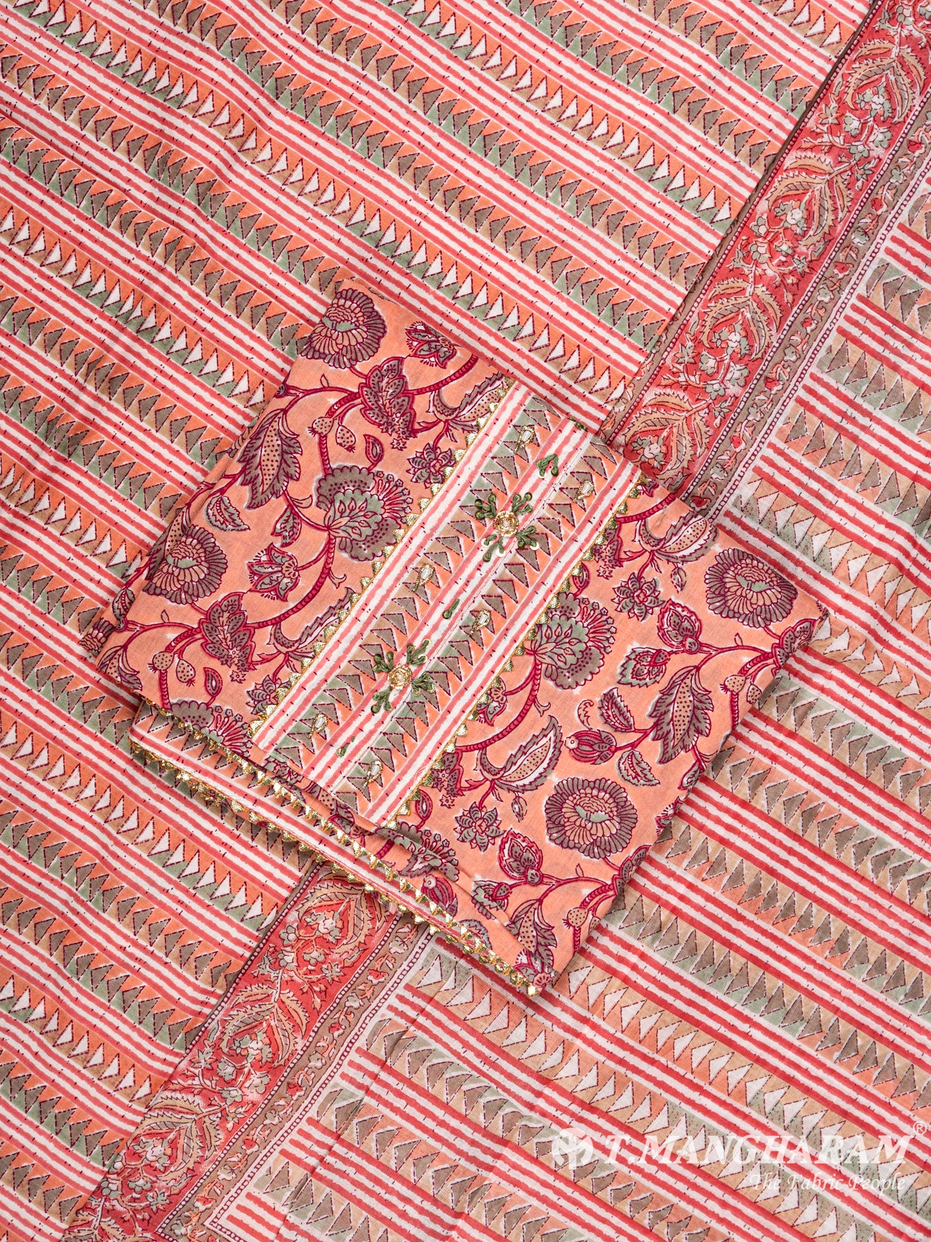 Peach Cotton Chudidhar Fabric Set - EG1441 view-1