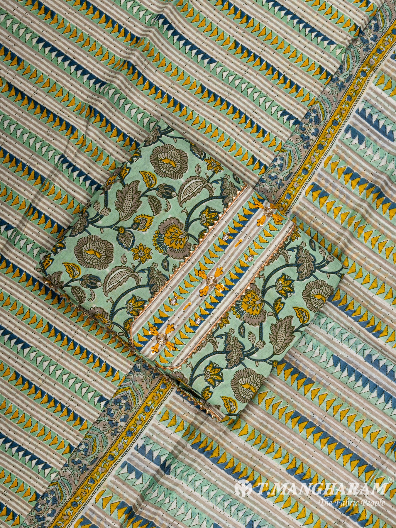 Green Cotton Chudidhar Fabric Set - EG1443 view-1