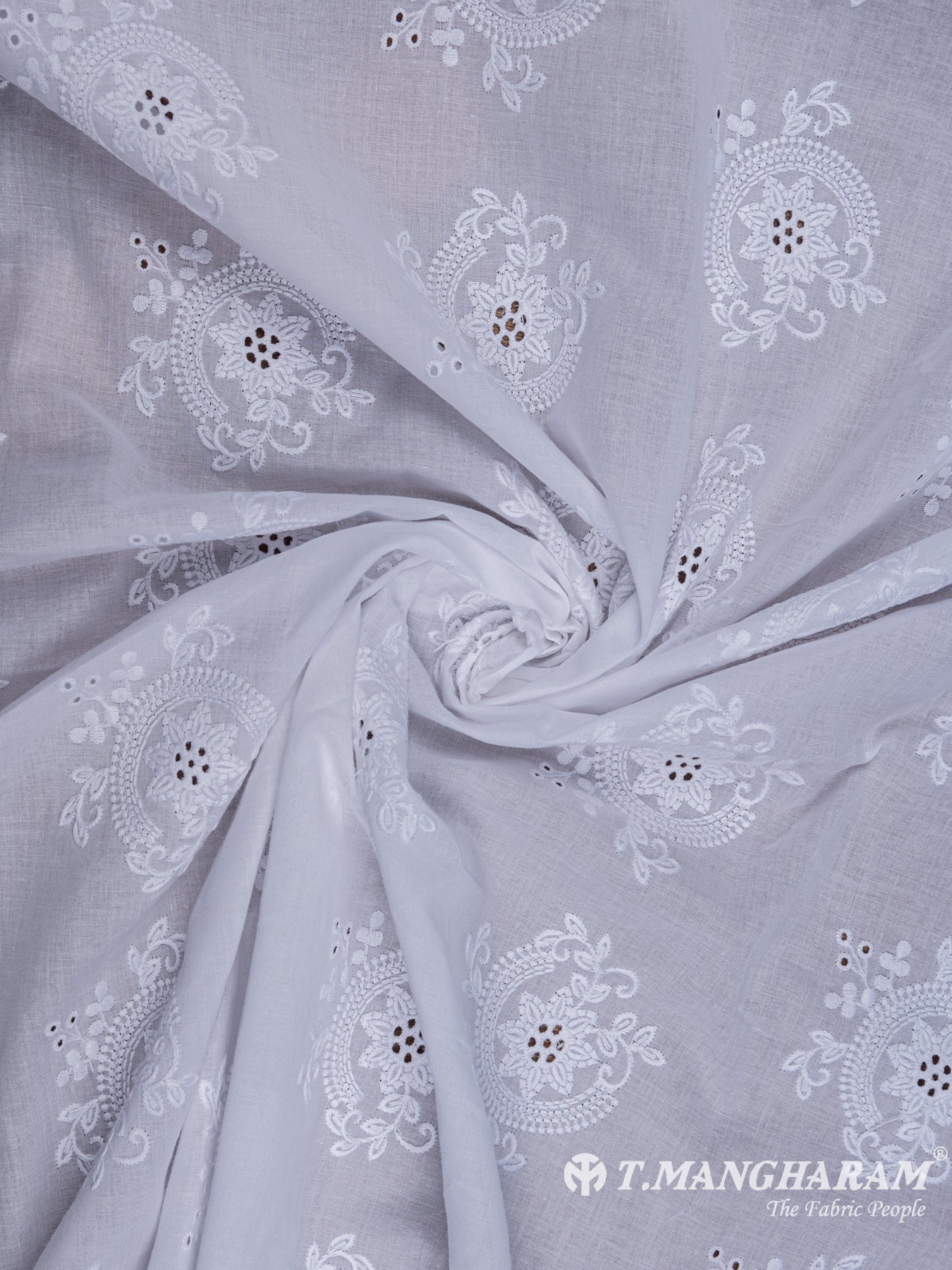 White Cotton Embroidery Fabric - EC6495 view-1