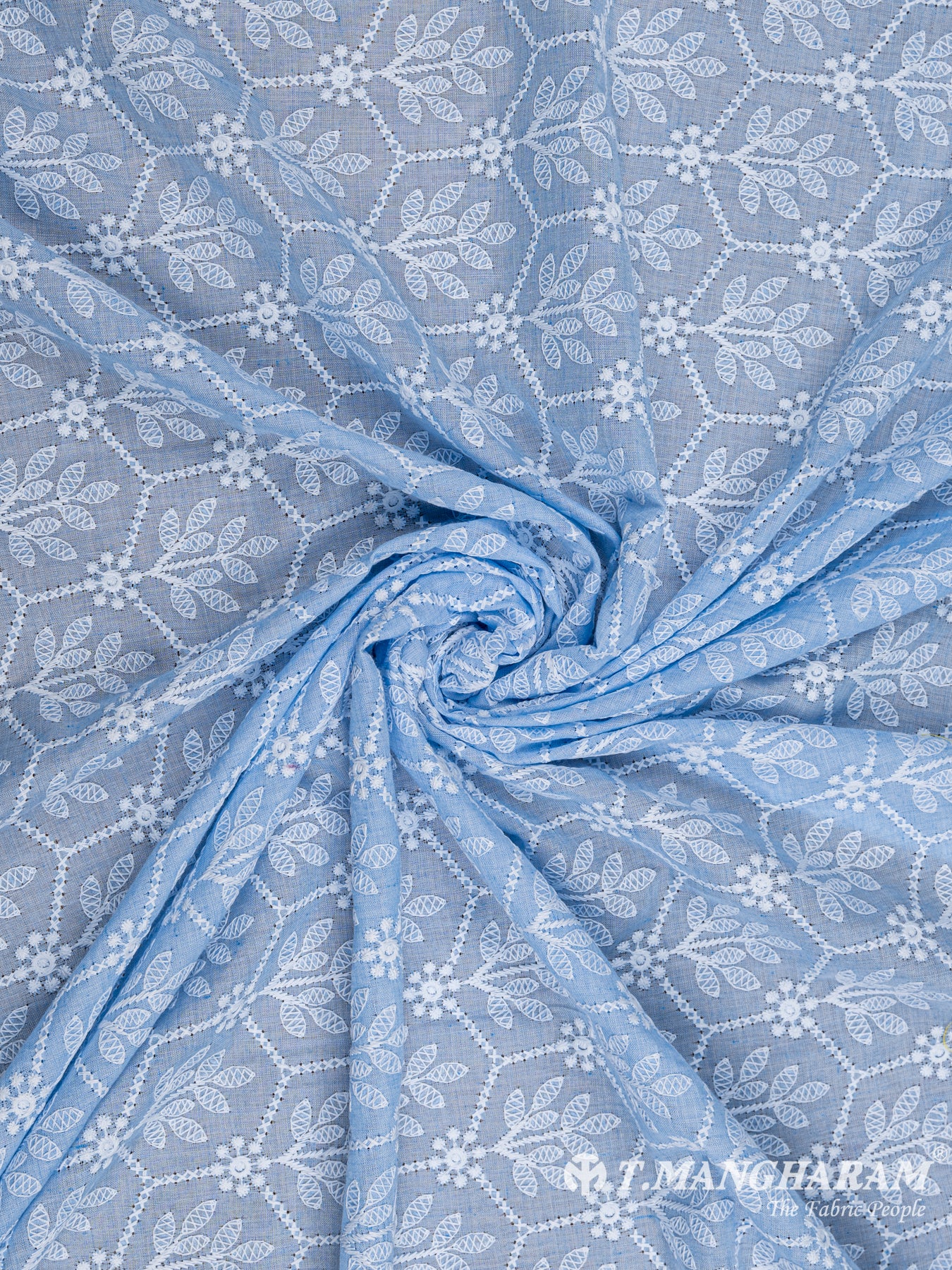 Blue Cotton Embroidery Fabric - EB4809 view-1