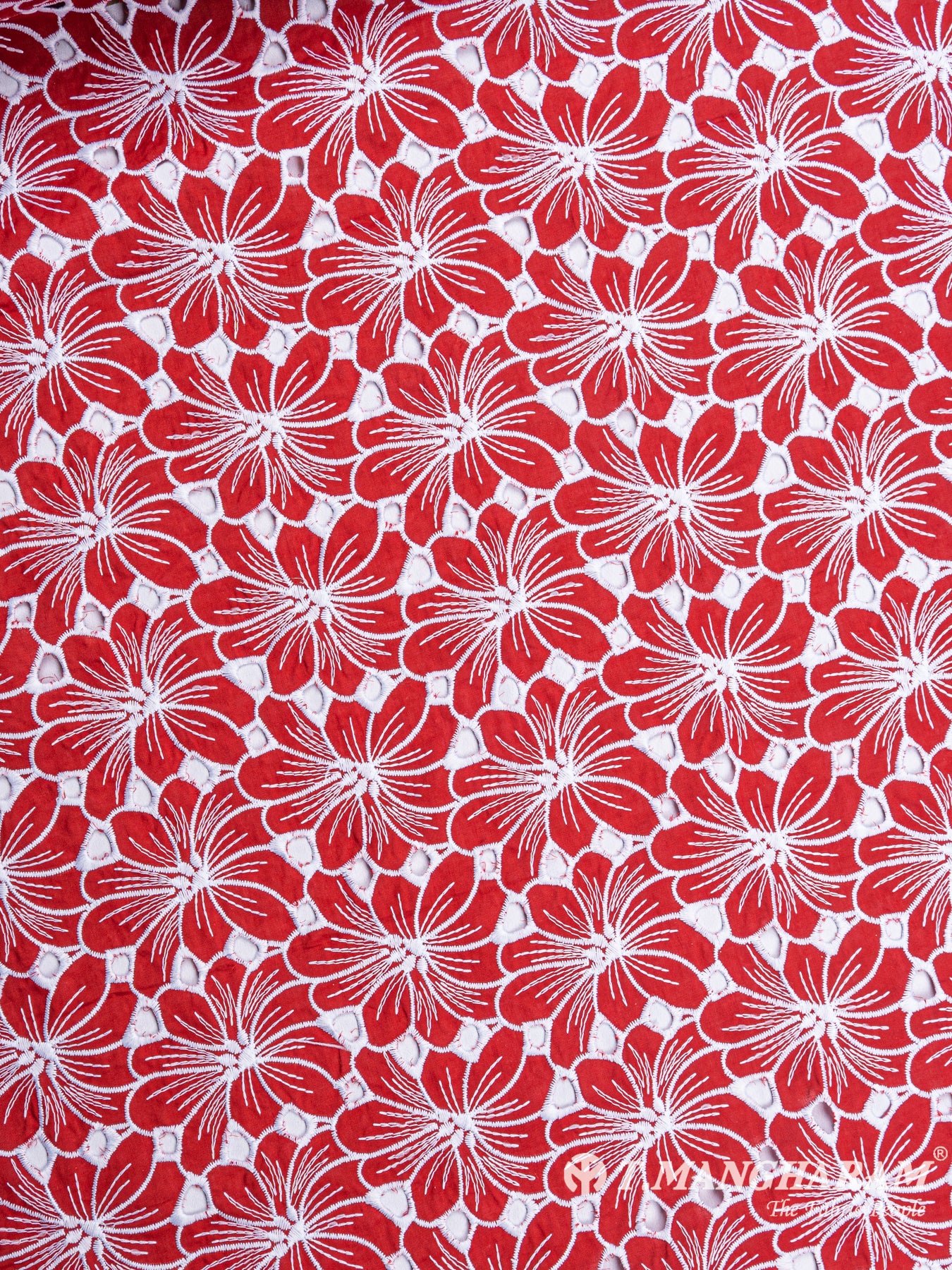 Red Cotton Embroidery Fabric - EB3978 view-3