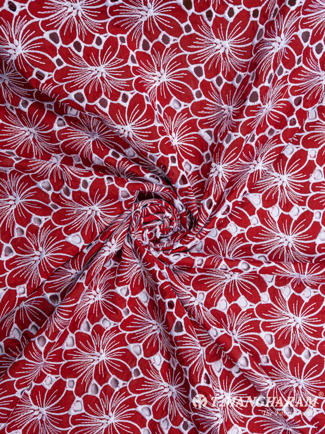 Red Cotton Embroidery Fabric - EB3978 view-1